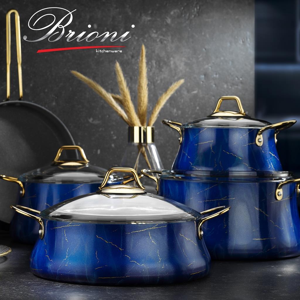 Brioni Marble Parlament Mermer 9 Parça Tencere Tava Seti