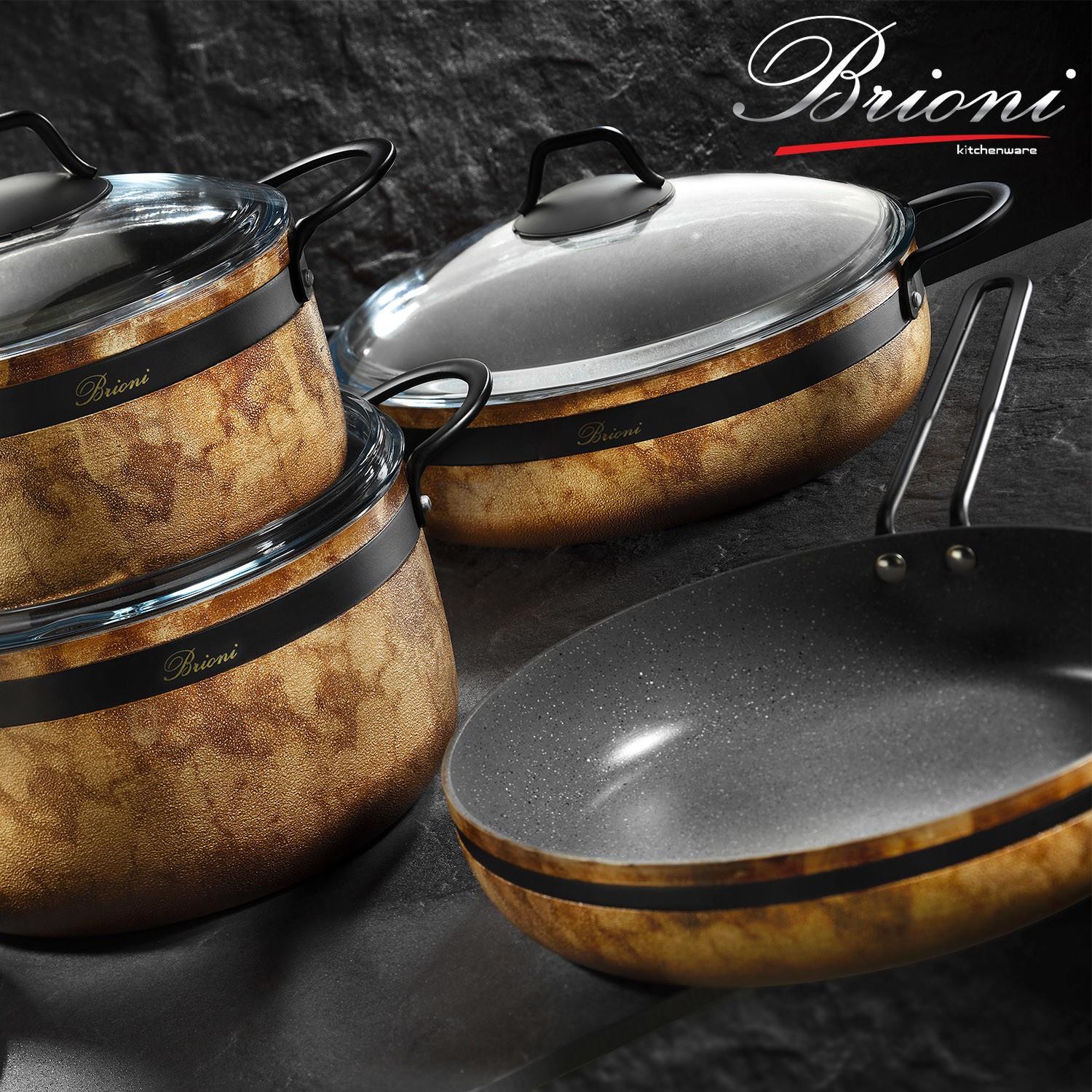 Brioni Royal Stone 7 Parça Kaplan Gözü&siyah Taş Granit Tencere Seti