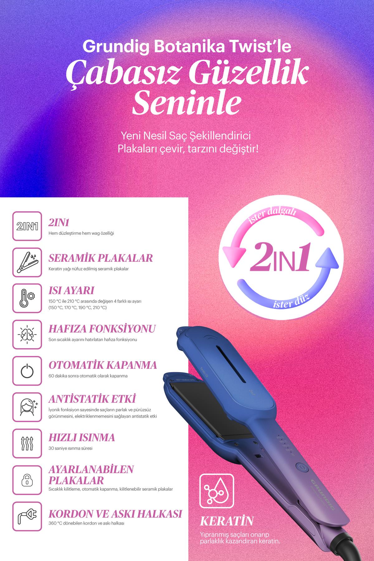 Grundig HS 8331 Botanika Twist 2in1 Saç Düzleştirici Ve Wag Maşa