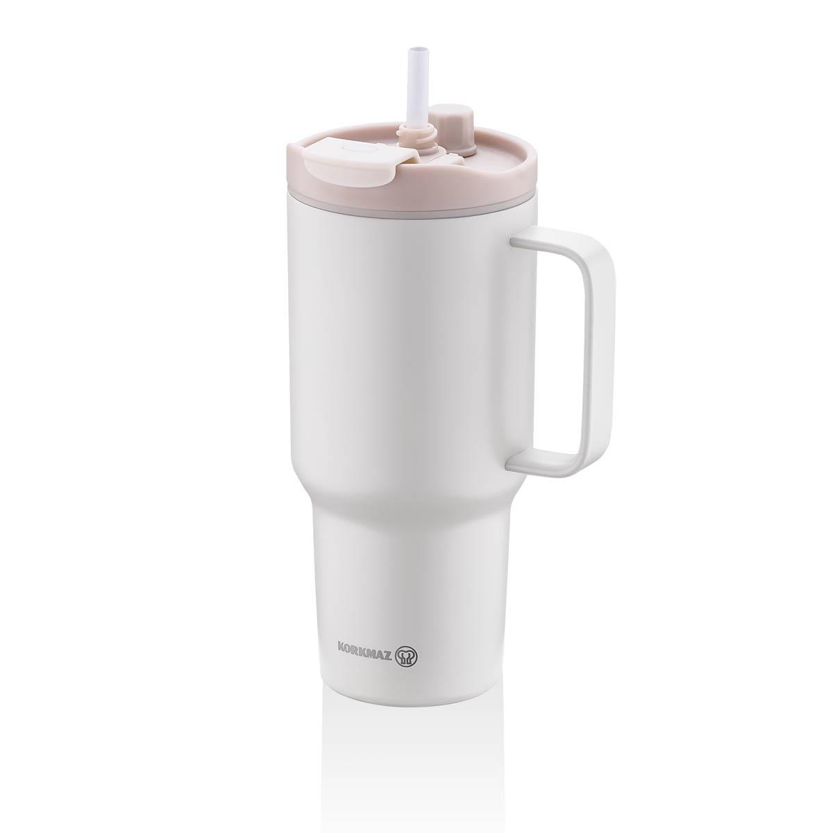 Korkmaz Freedom 1 Litre Bej Pipetli Bardak Termos A5577-2