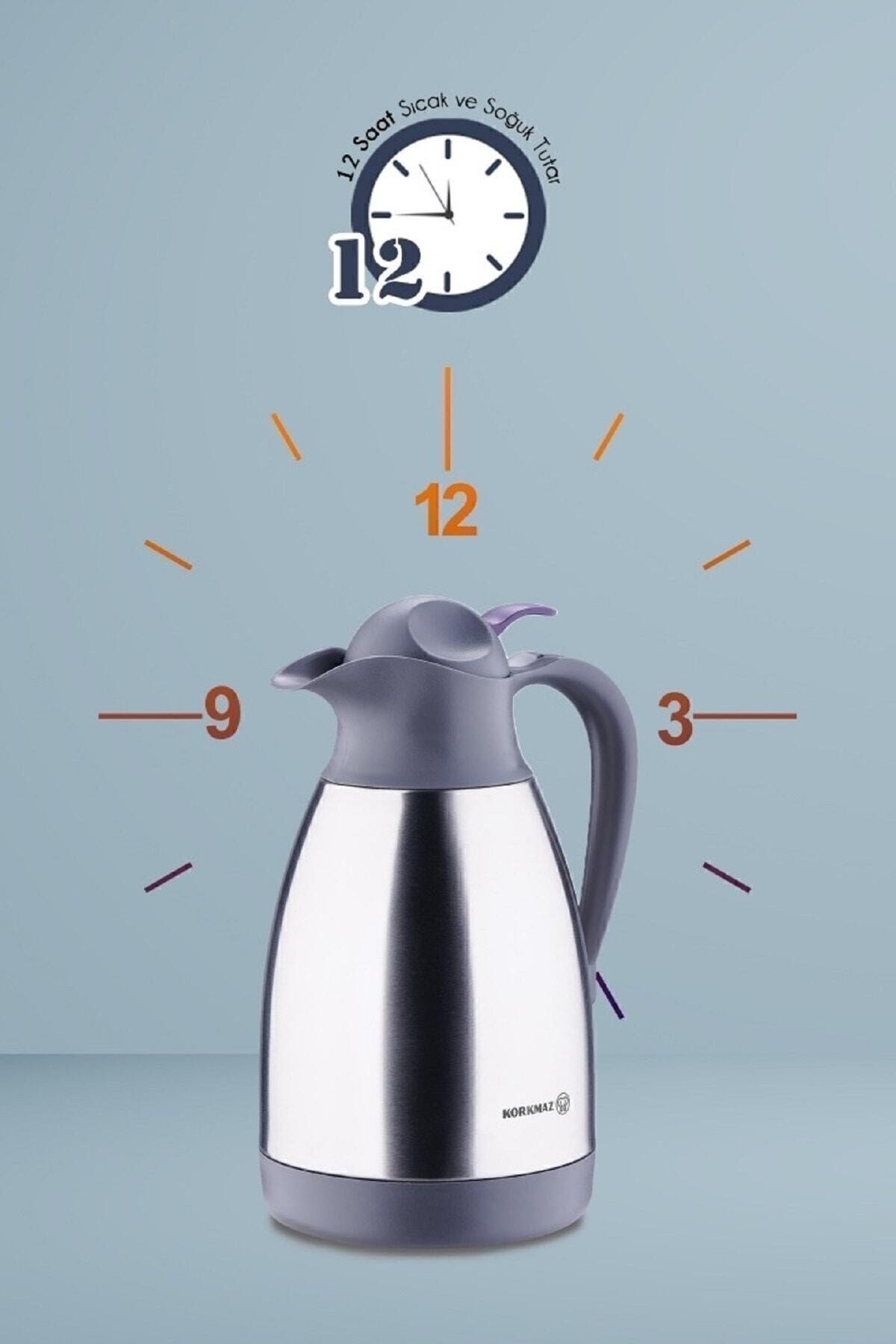 Korkmaz Satina Max 1,5 Litre Paslanmaz Çelik Çift Katmanlı Antibakteriyel Piknik, Kamp Termosu A749
