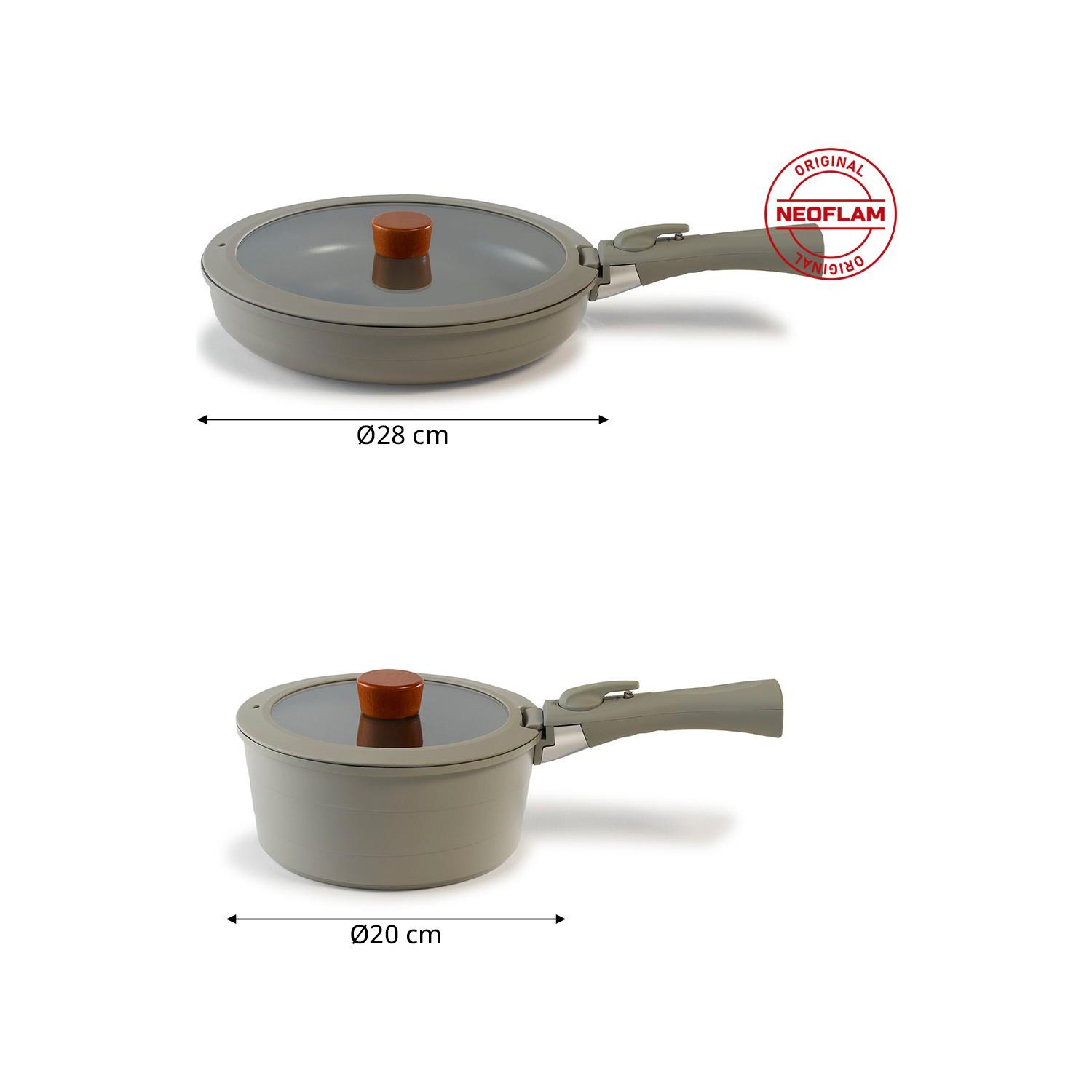 Neoflam Midas Gri 6 Parça Ayrılabilen Saplı İç İçe Geçebilen Tencere Tava Seti