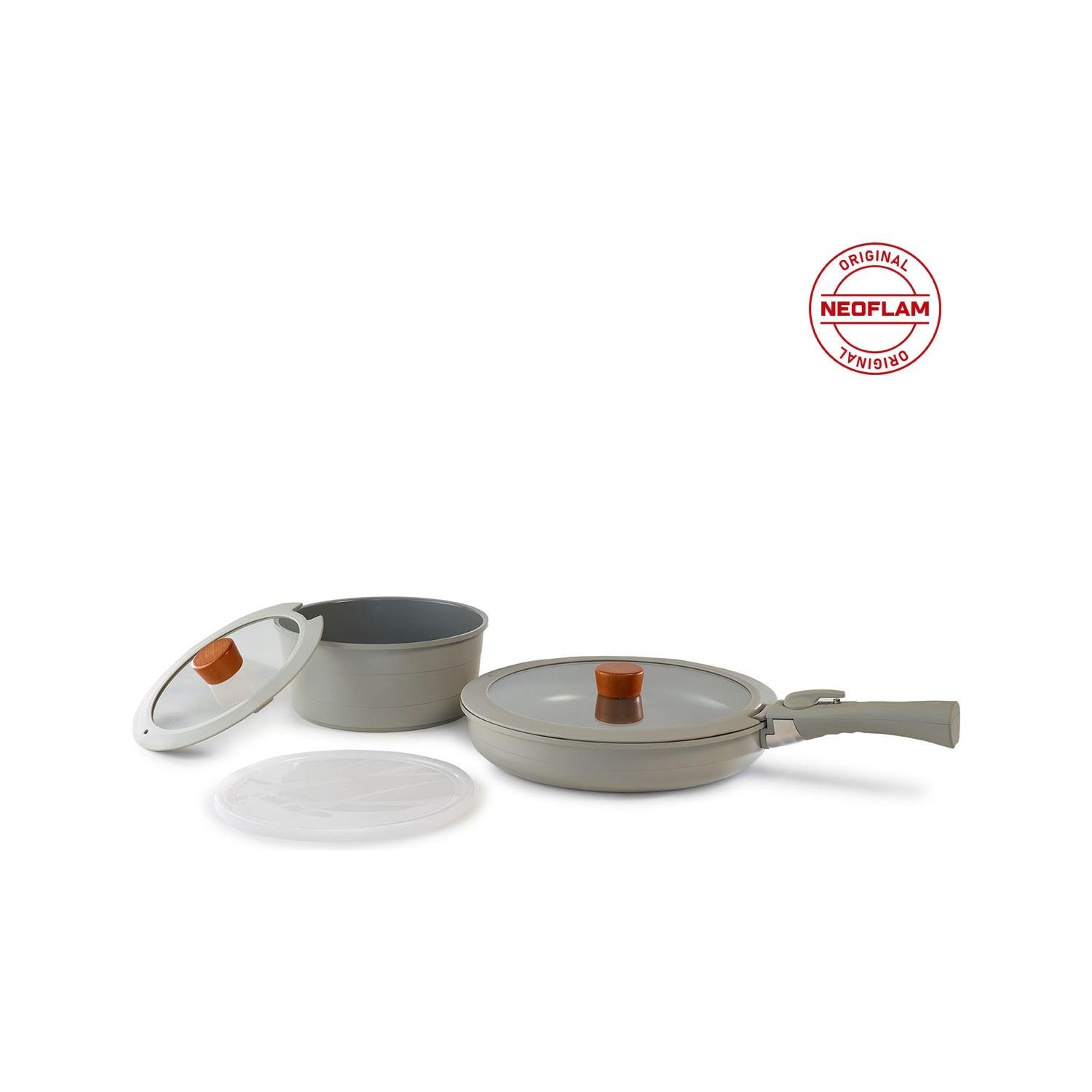 Neoflam Midas Gri 6 Parça Ayrılabilen Saplı İç İçe Geçebilen Tencere Tava Seti