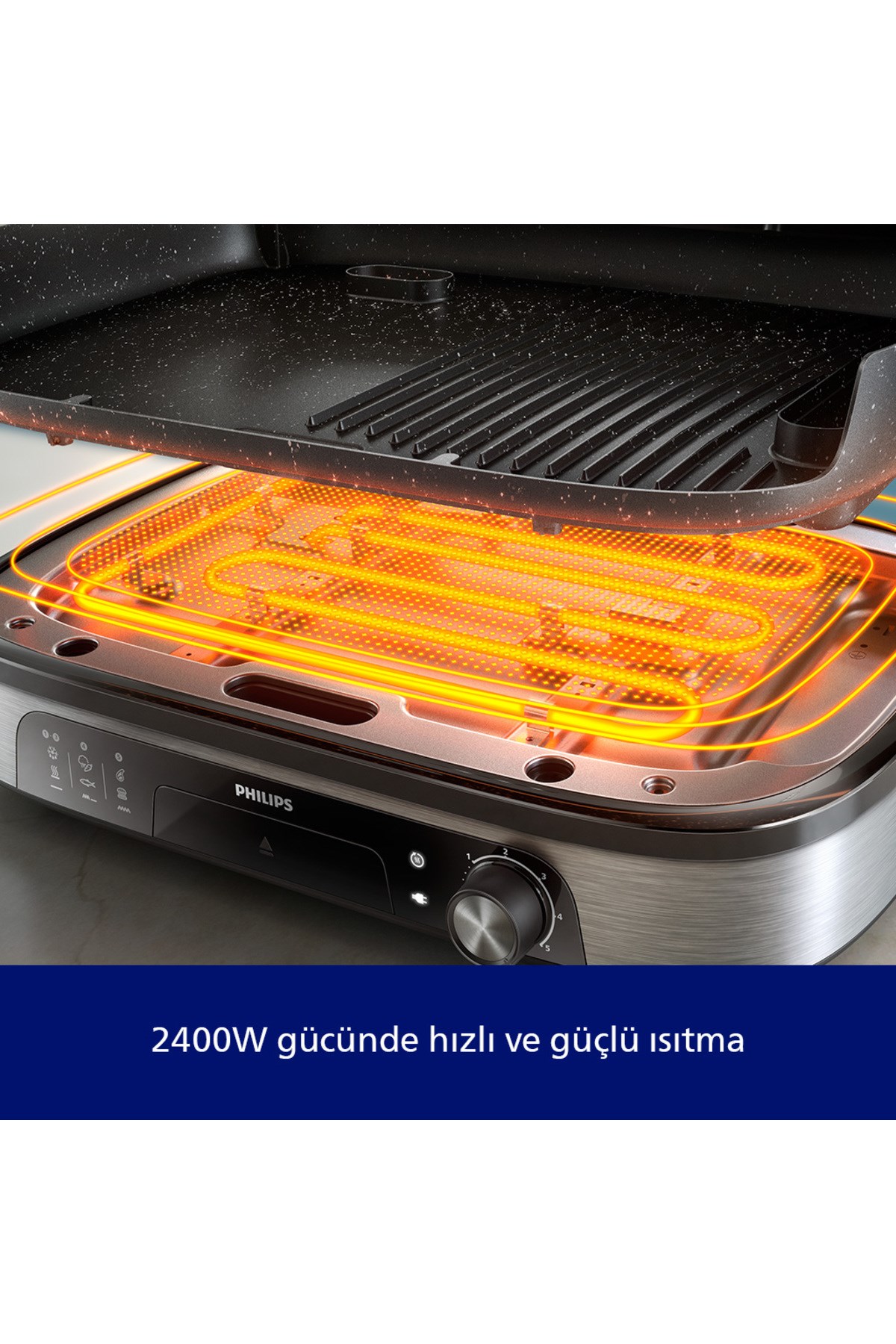 Philips 5000 Serisi Elektrikli Izgara 2400W, Aroma İnfüzörü ve Tütsüleyici, 5 Sıcaklık Ayarı, HD6212/90