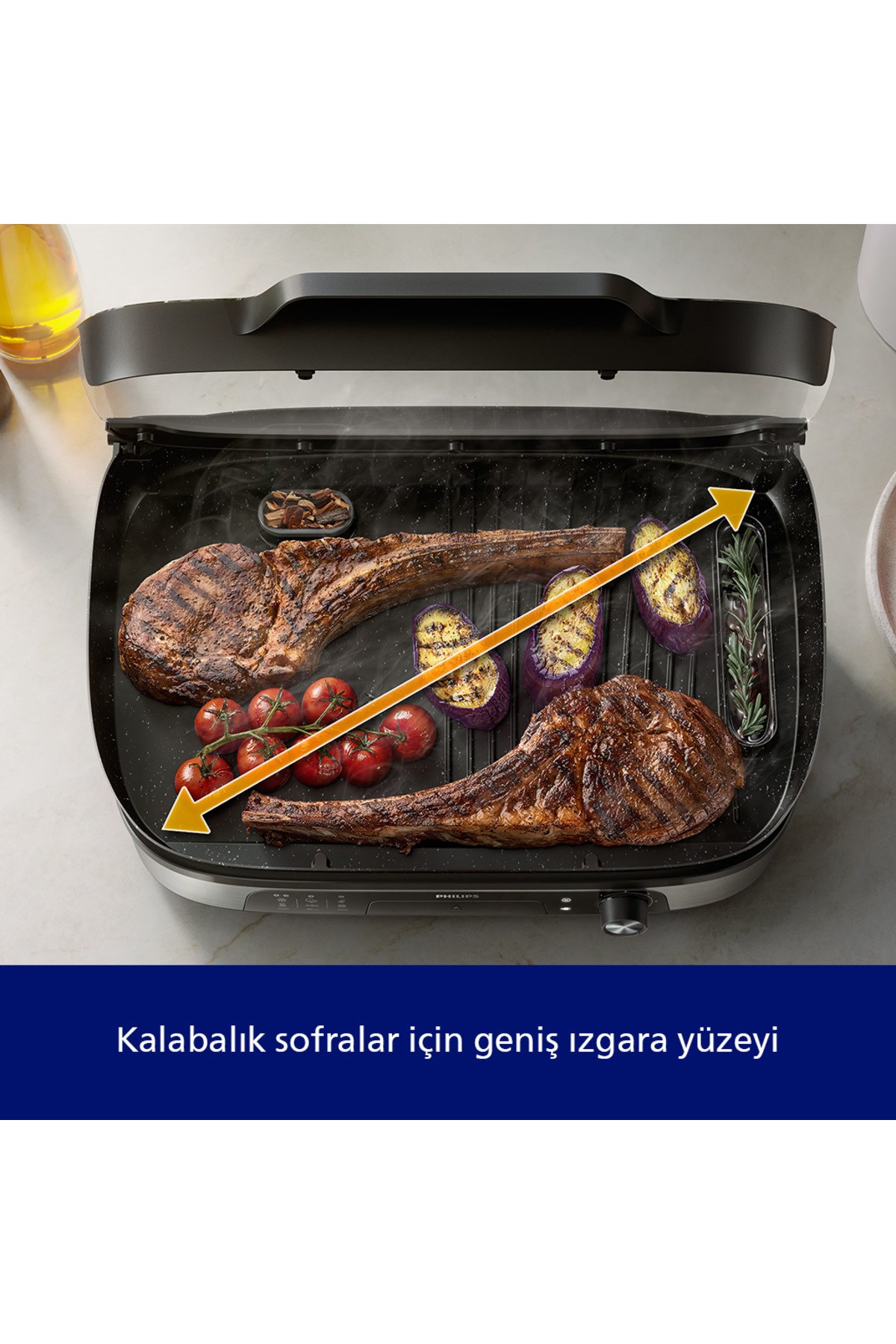 Philips 5000 Serisi Elektrikli Izgara 2400W, Aroma İnfüzörü ve Tütsüleyici, 5 Sıcaklık Ayarı, HD6212/90