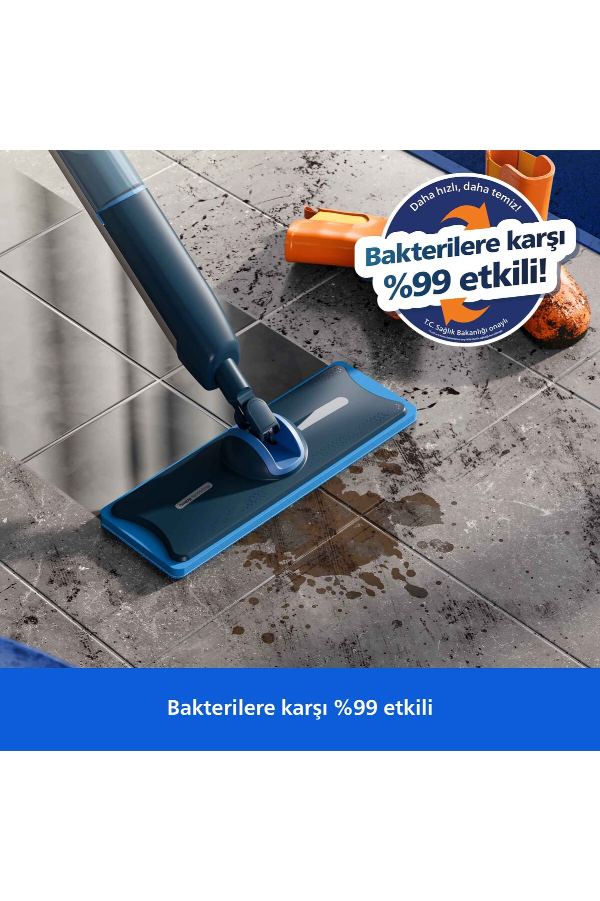 Philips 5000 Serisi OneUp Elektrikli Mop, Bakterilere karşı %99,9 etkili, 360 derece başlık, (XV5113/01)