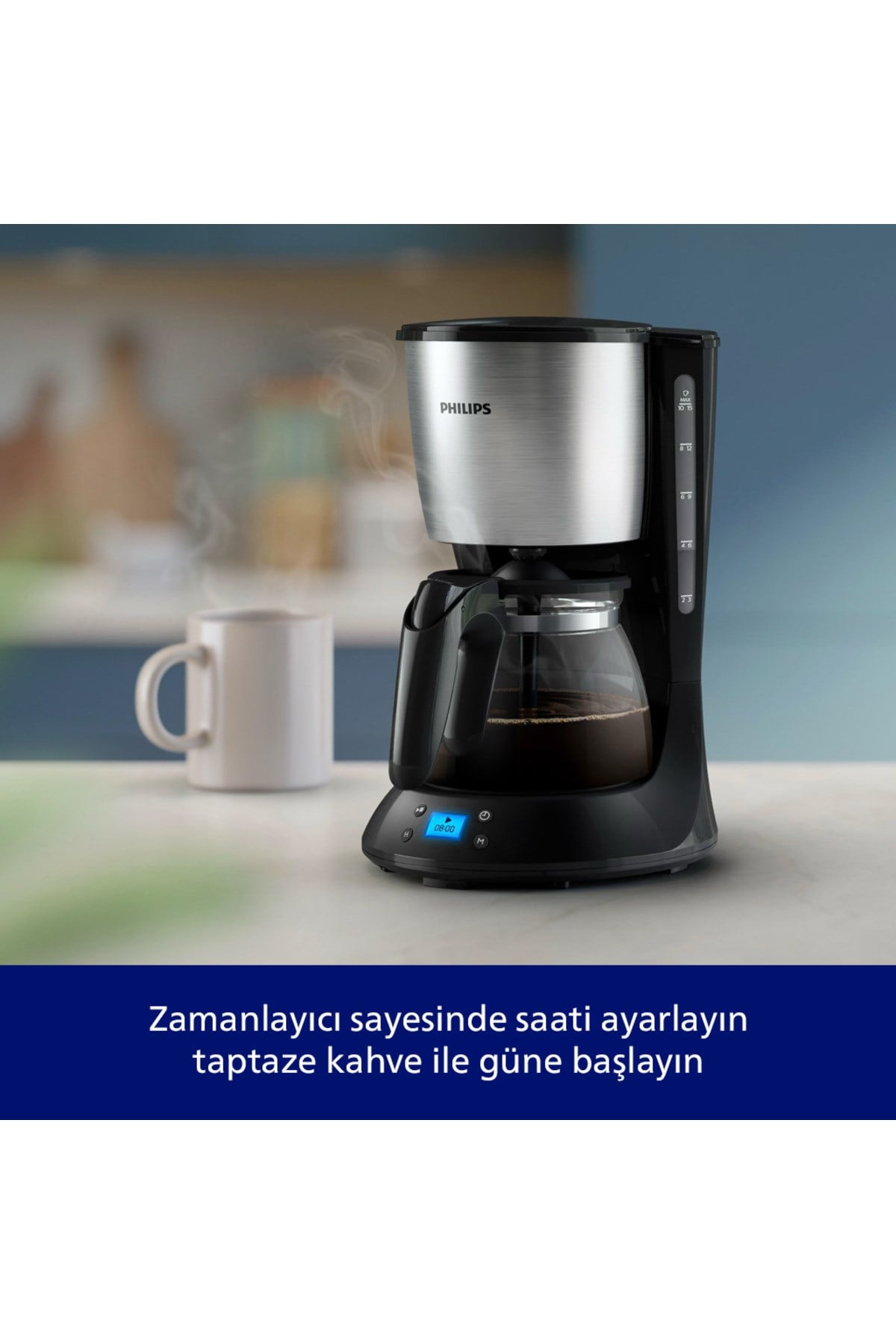 Philips Filtre Kahve Makinesi, 1,2 Lt, Otomatik Kapanma, Cam Demlik, Kolay Doldurma, Zamanlayıcı, HD7459/20