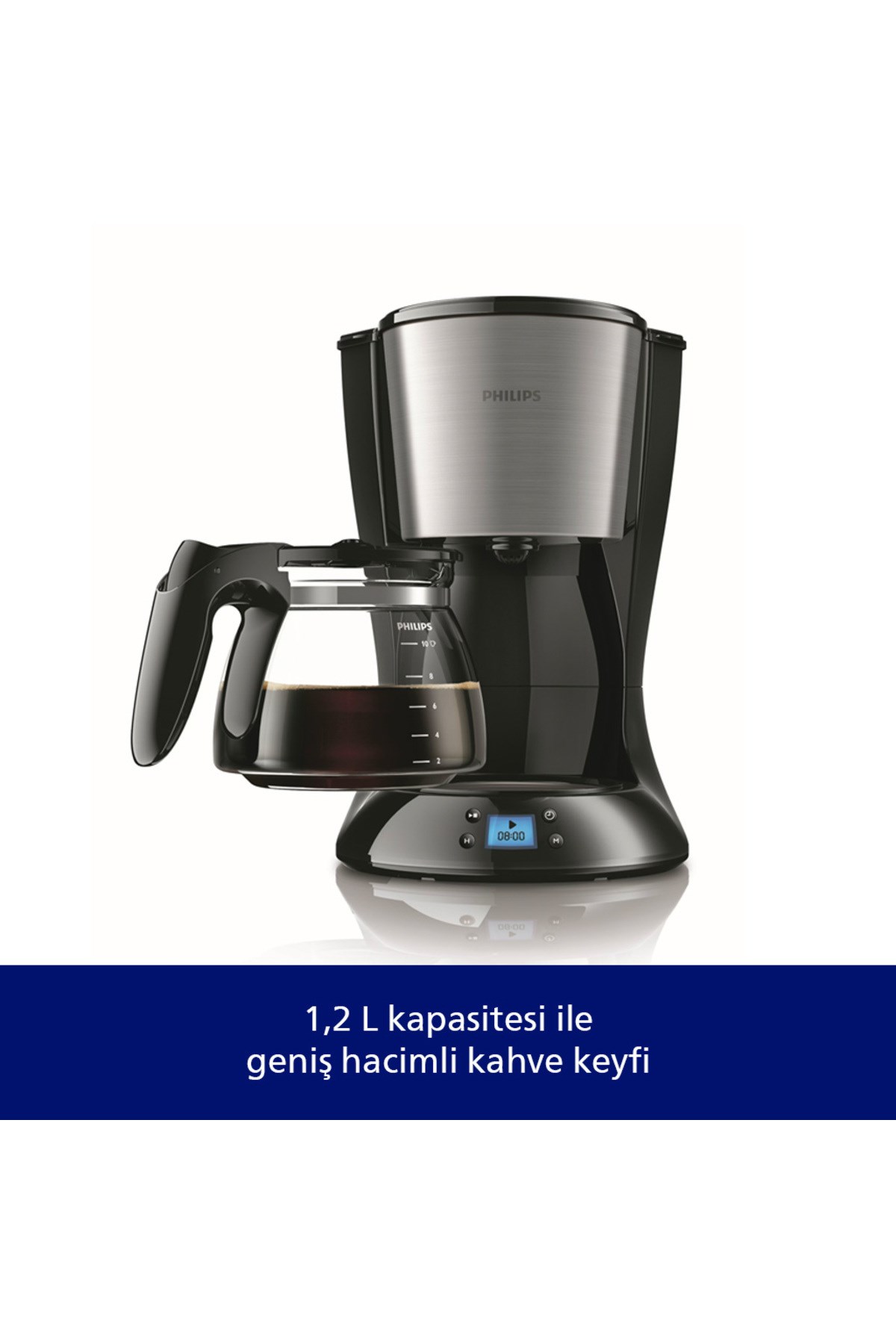 Philips Filtre Kahve Makinesi, 1,2 Lt, Otomatik Kapanma, Cam Demlik, Kolay Doldurma, Zamanlayıcı, HD7459/20