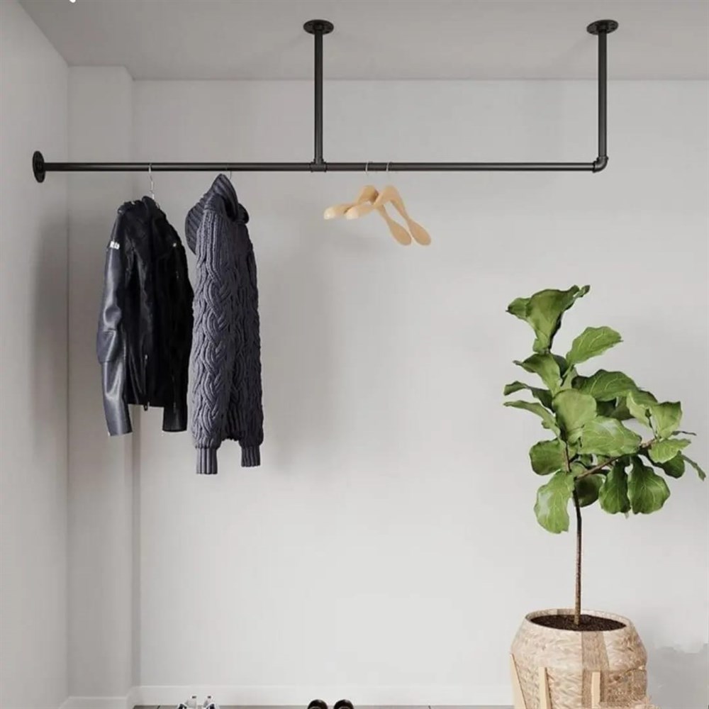 Endustrial Pipe Retro Rustic Decor Demir Boru Mağaza Elbise AskısıAskıTena Dekor Endüstriyel Boru Retro Style Tavan L Tipi Elbise Askısı