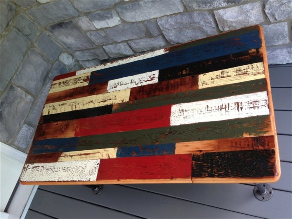 Tena Dekor Demir Boru ve Ahşap Patchwork Orta Sehpa
