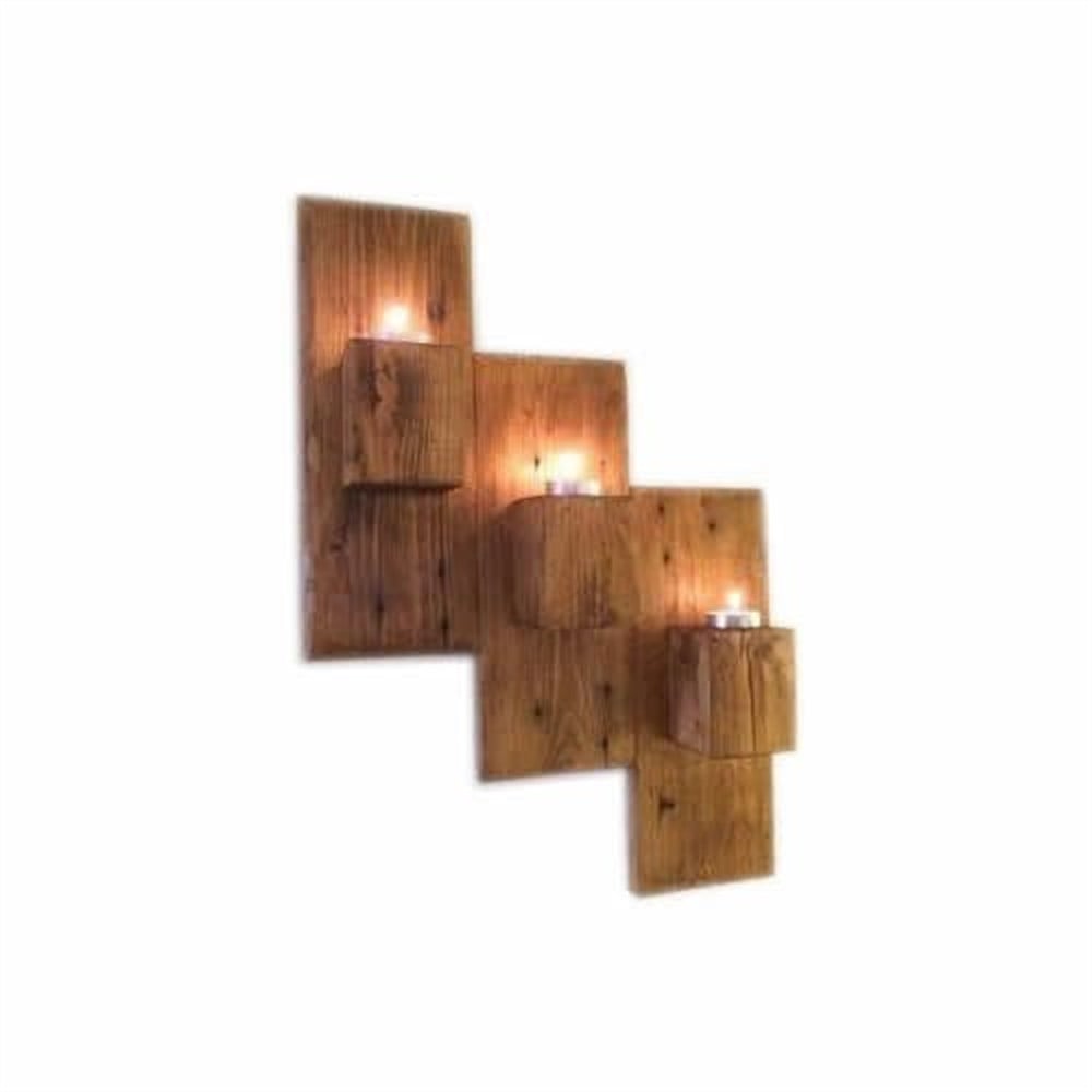 Tena Dekor TD25915 Ahşap 3 Sıralı Duvar Aydınlatma Mumluk Tealight