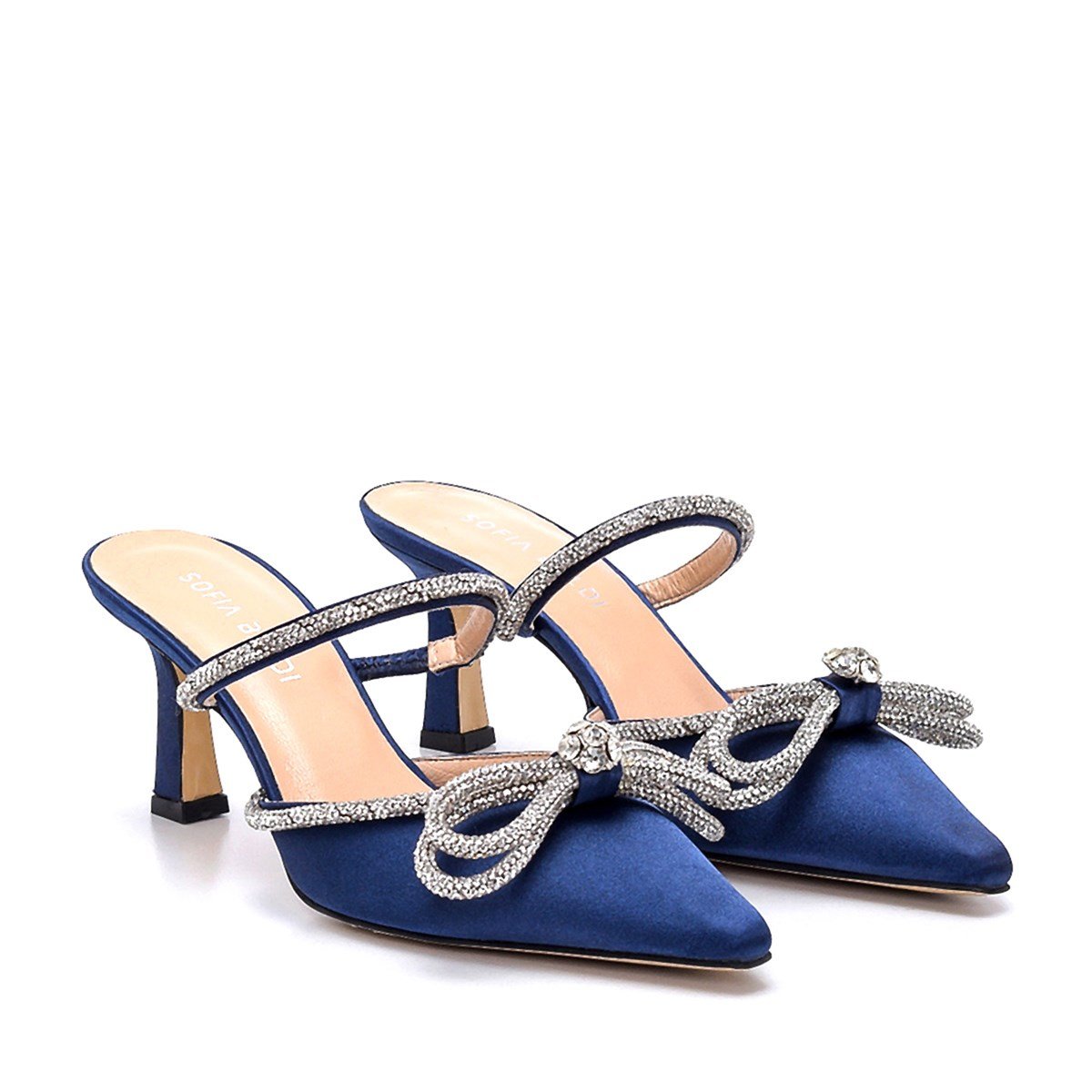 Alcına Lacivert Saten  Kadın Topuklu Terlik