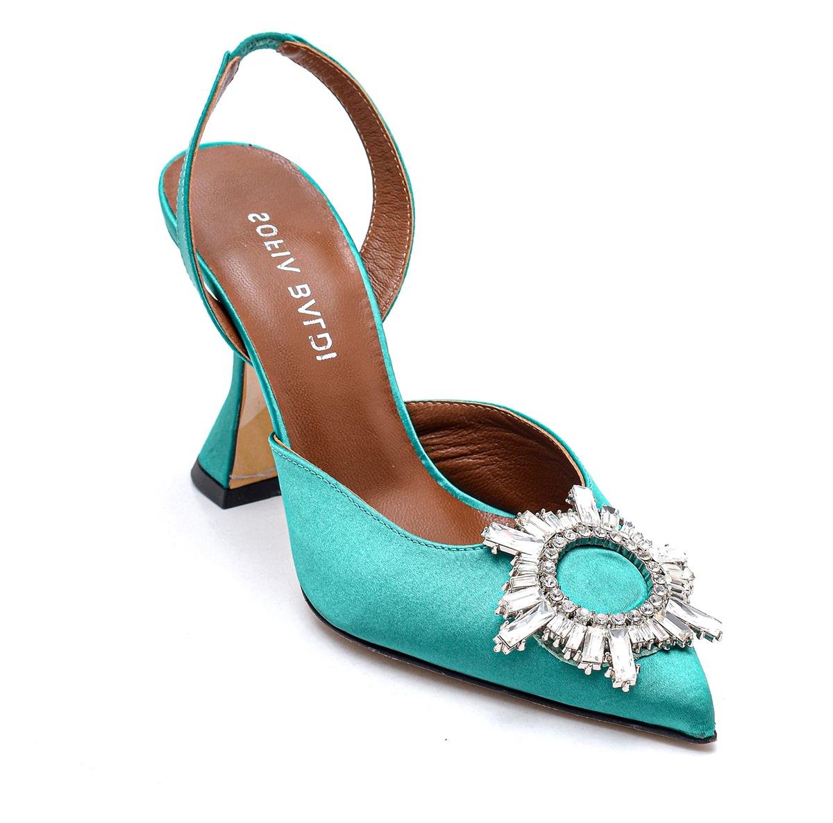 Ancelıne A Yeşil Saten  Kadın Stiletto & Abiye