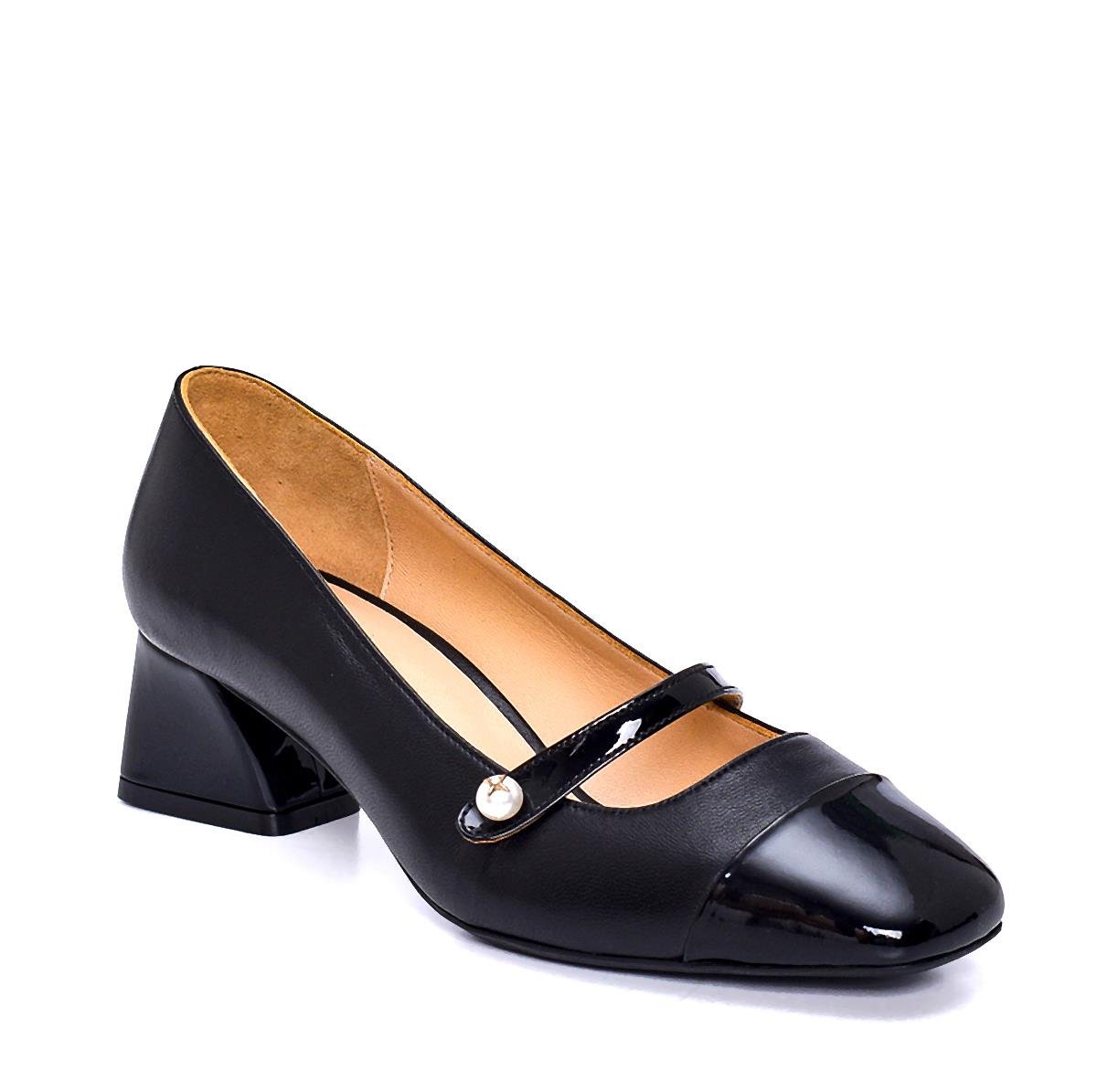 Aztec Siyah Rugan  Kadın Kalın Topuk