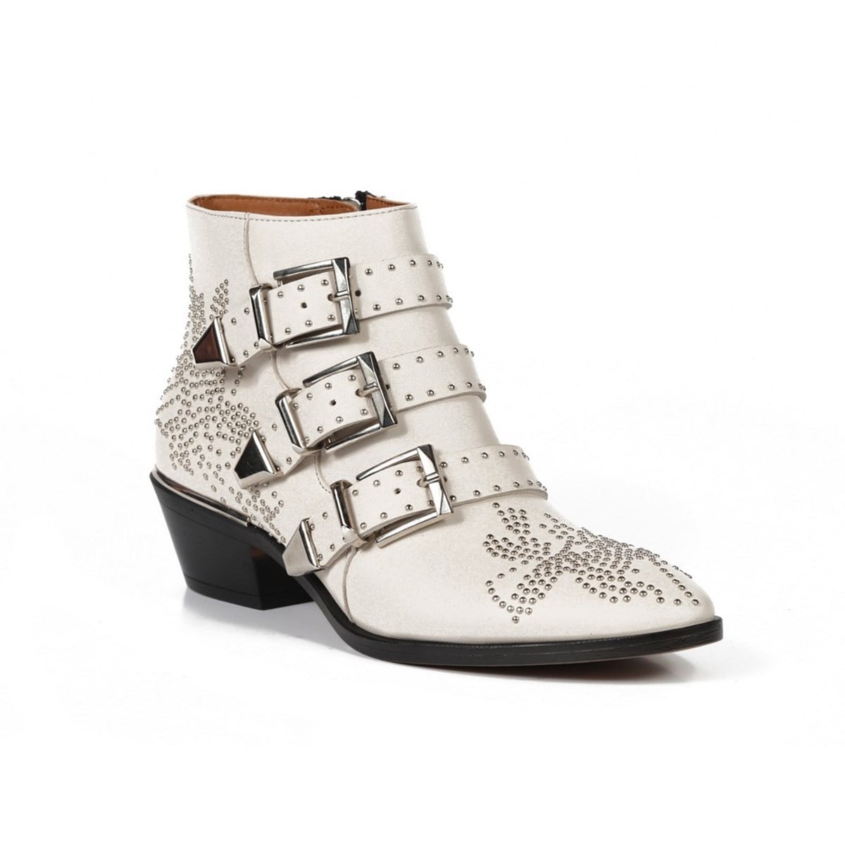 BEGONIA BEYAZ DERİ GÜMÜŞ PİMLİ KADIN Bootie