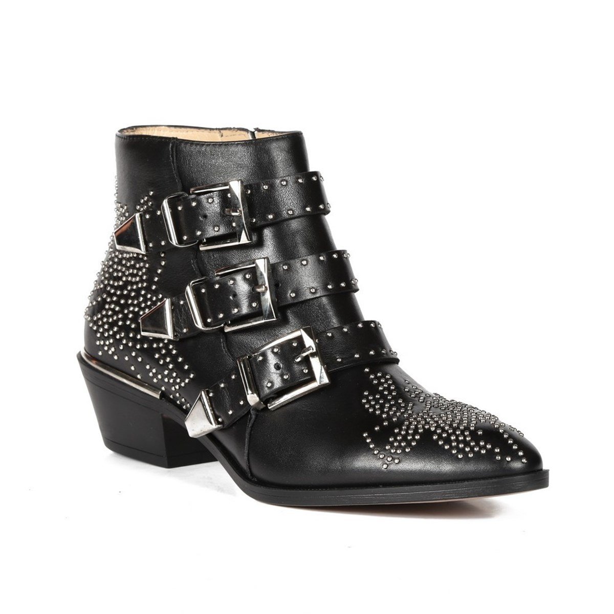BEGONIA SİYAH DERİ GÜMÜŞ PİMLİ KADIN Bootie