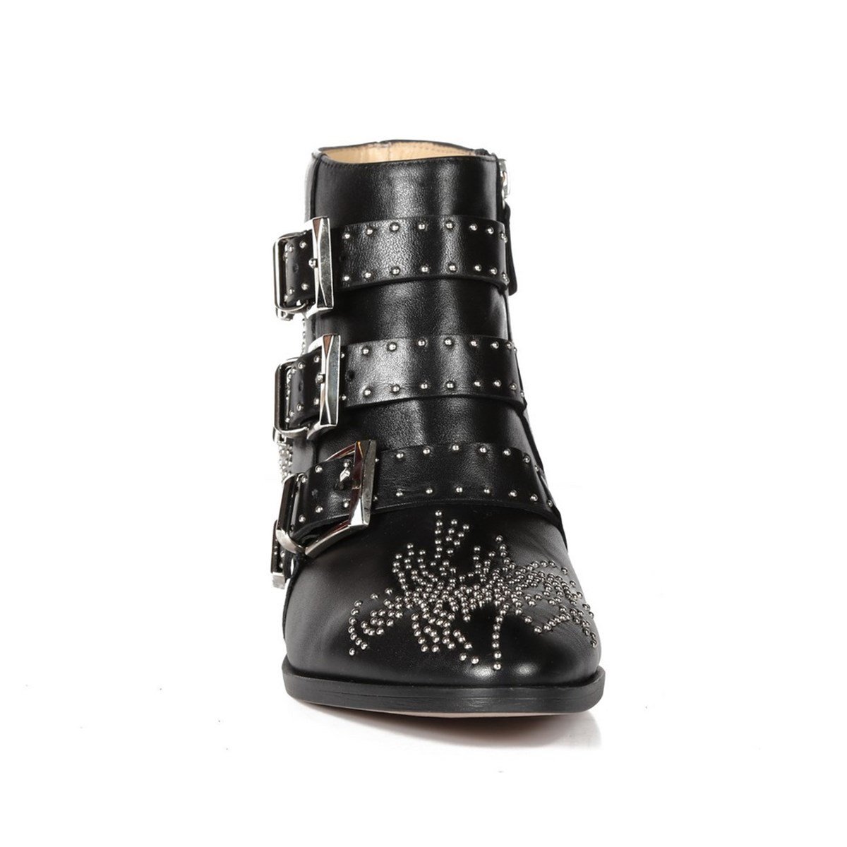 BEGONIA SİYAH DERİ GÜMÜŞ PİMLİ KADIN Bootie