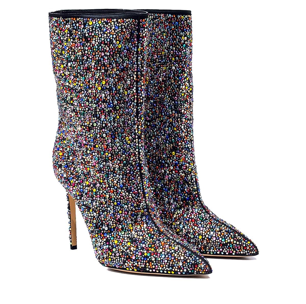 Best Renklı Saten  Kadın Topuklu Bot