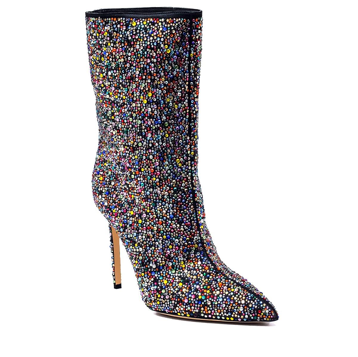 Best Renklı Saten  Kadın Topuklu Bot