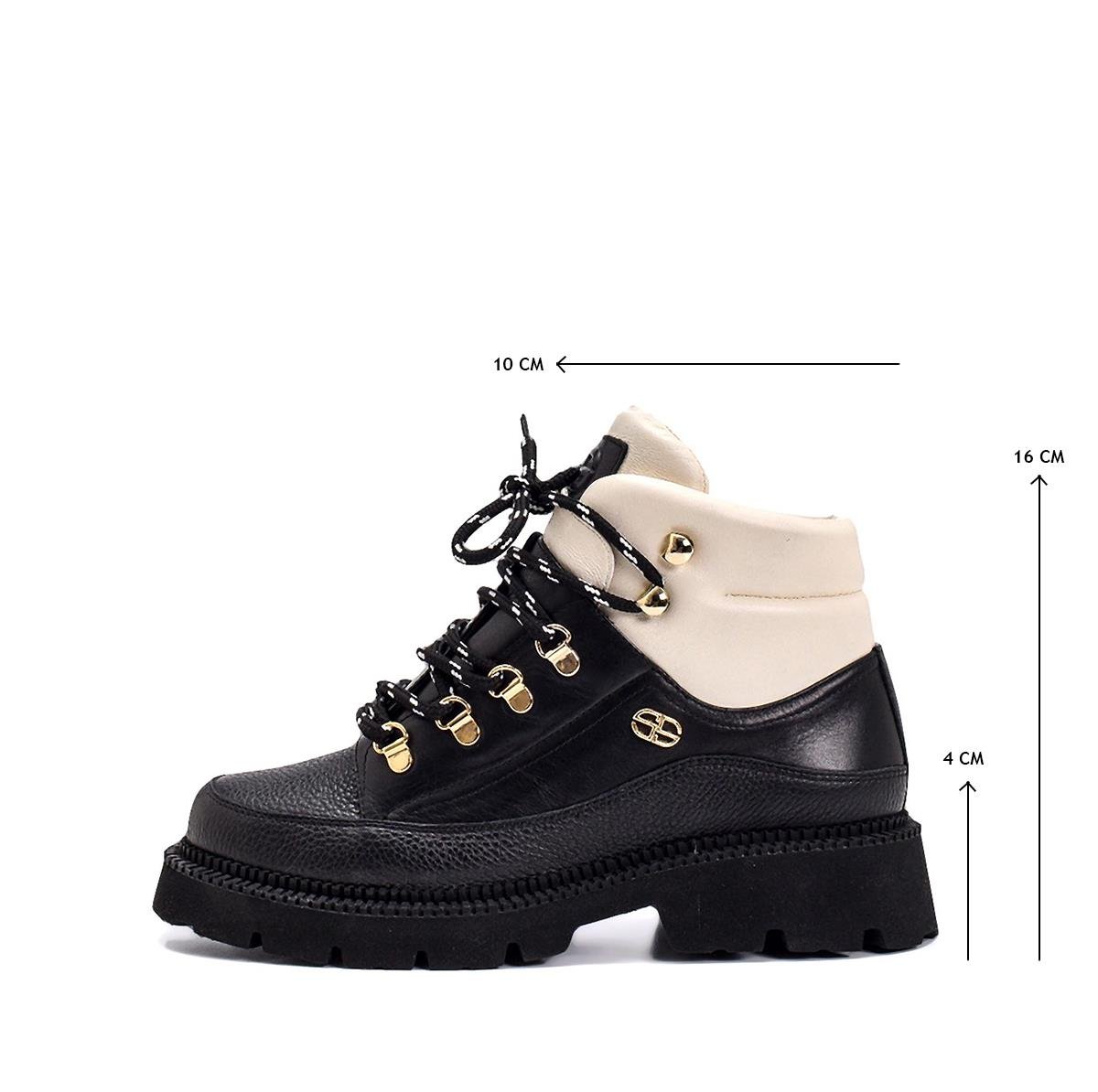 Cız Siyah Deri  Kadın Düz Bot