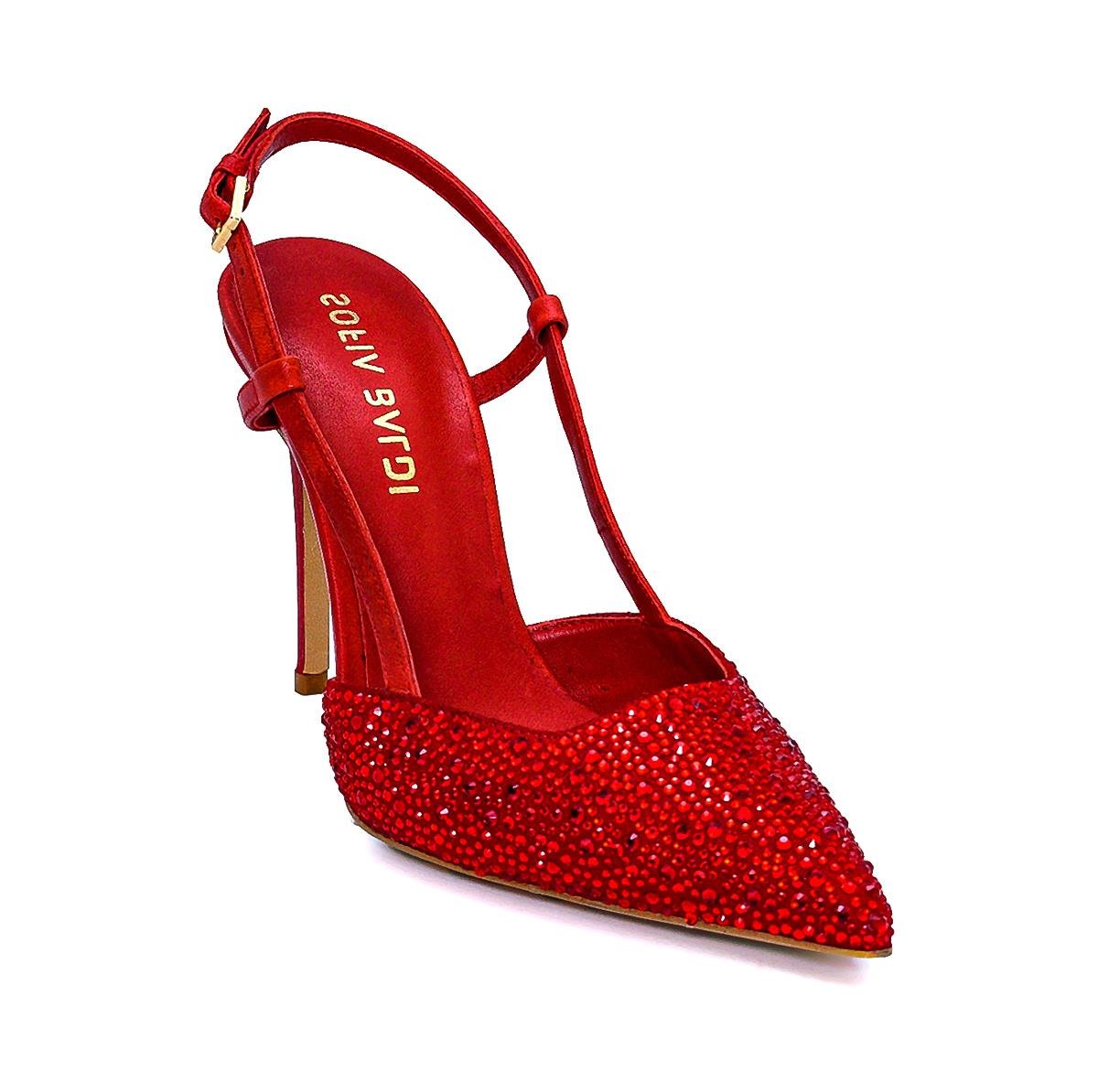 Dire Kırmızı Süet  Kadın Stiletto & Abiye