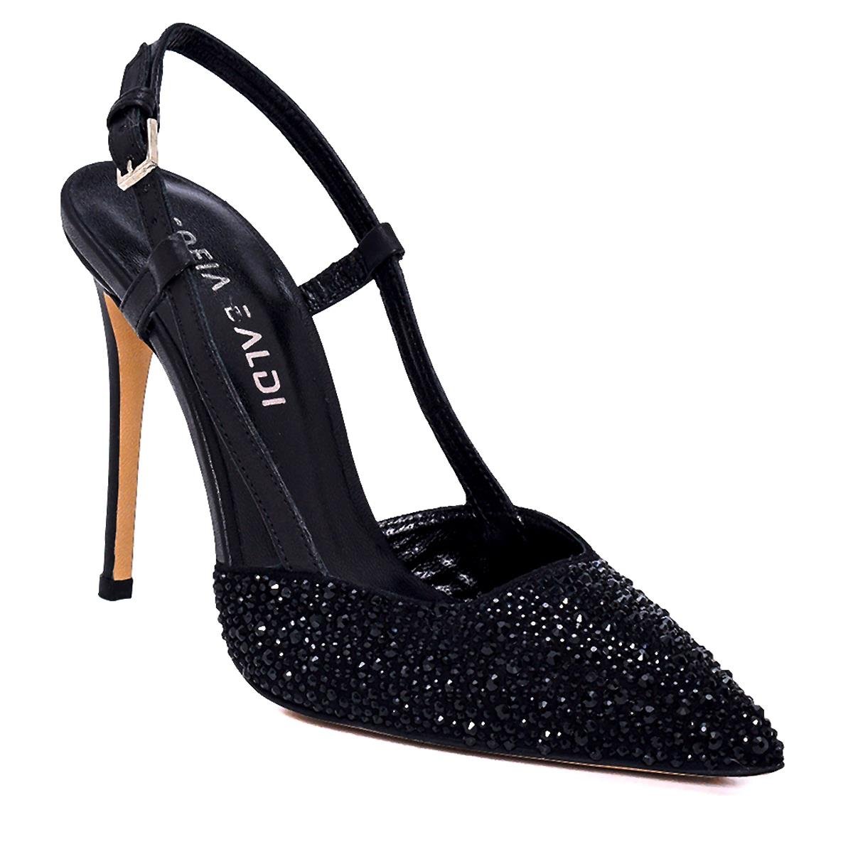 Dire Siyah Süet  Kadın Stiletto & Abiye