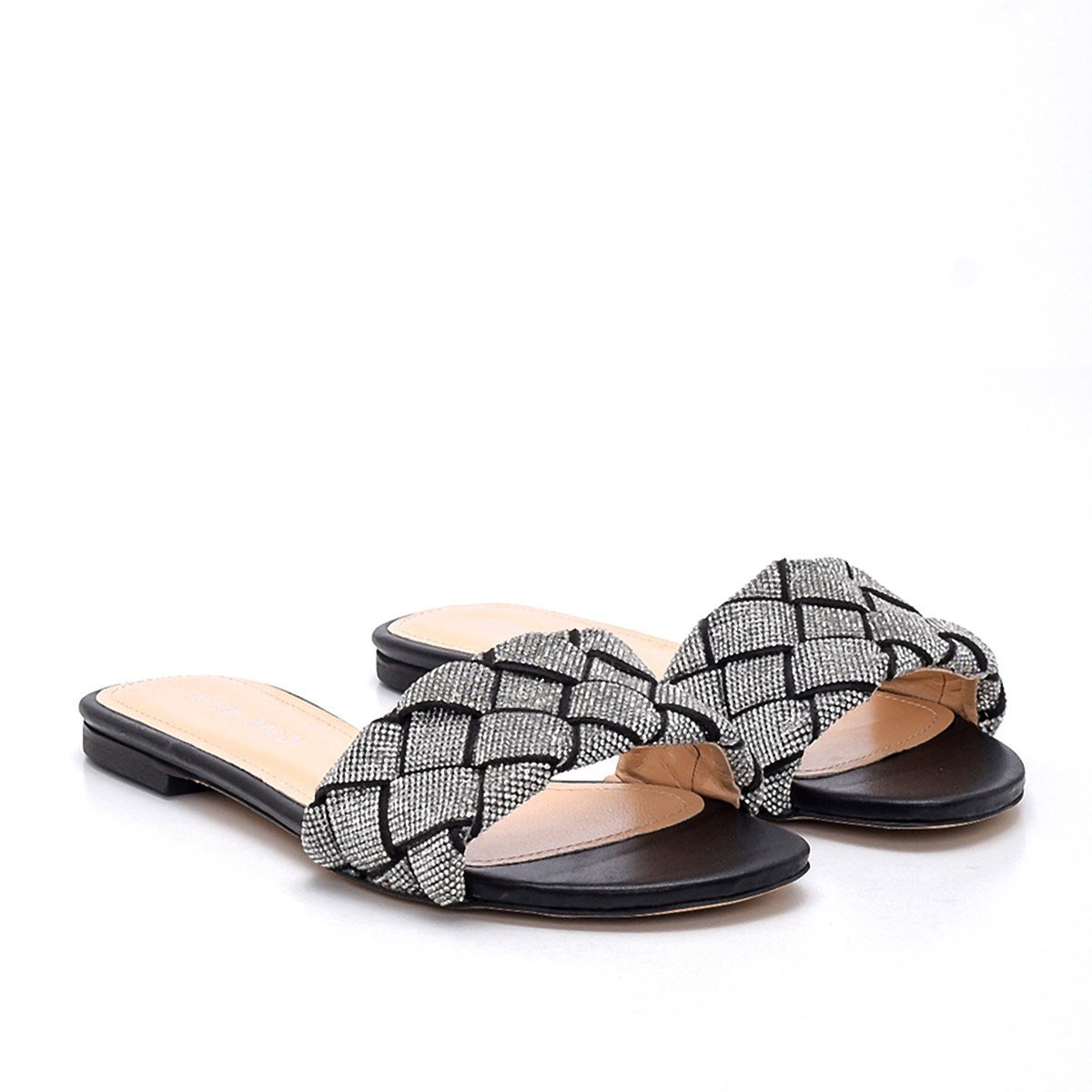 Elyın Siyah Deri  Kadın Düz Terlik