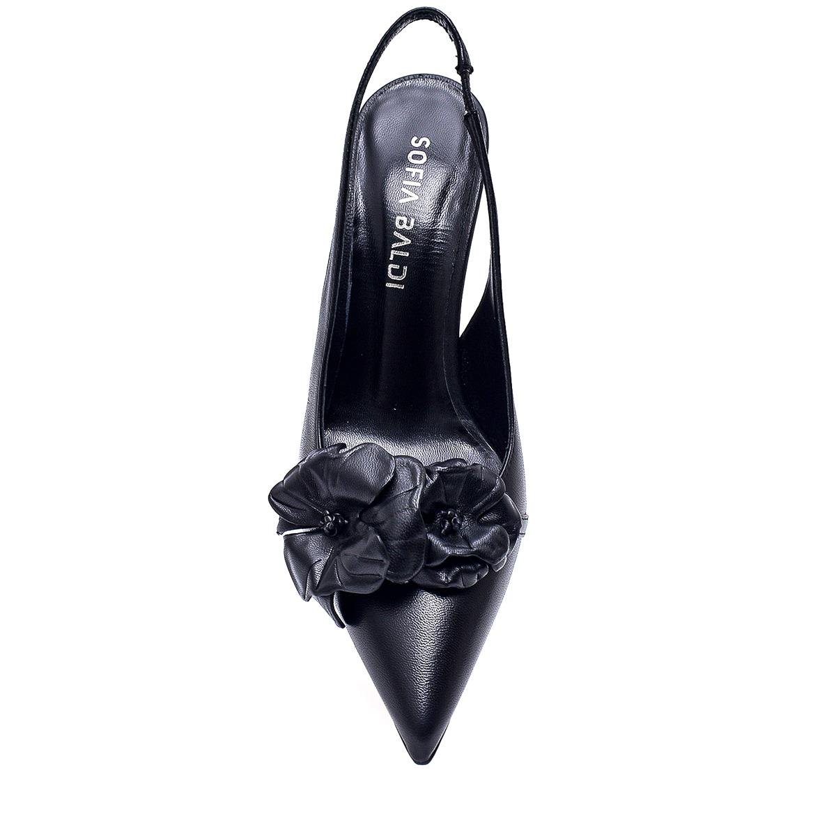 Flora Siyah Deri  Kadın Stiletto & Abiye