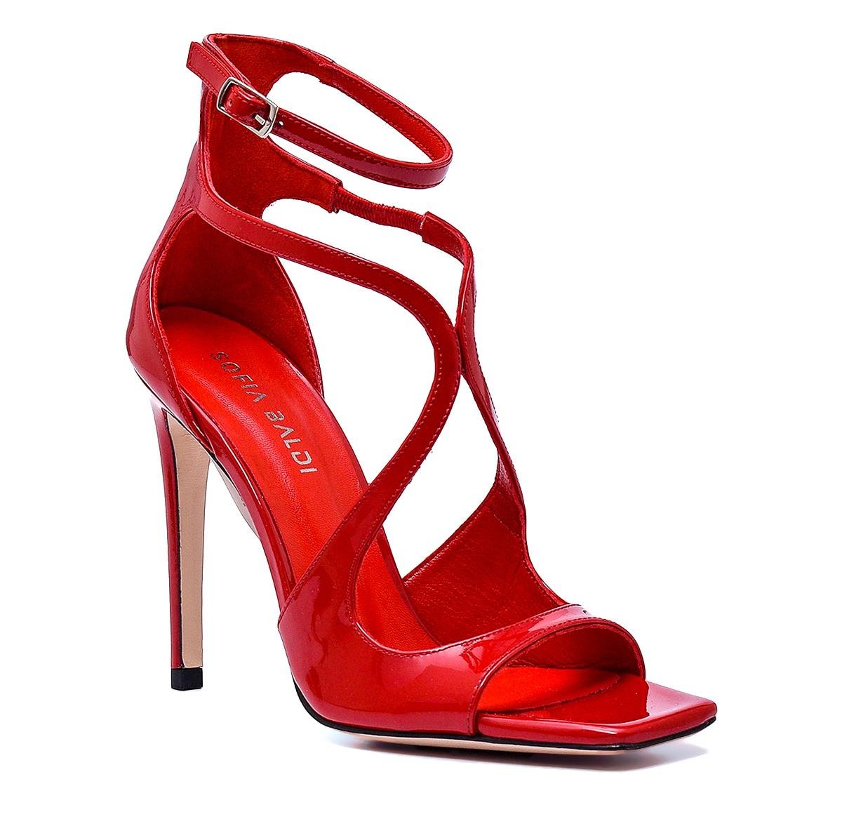 FOLD KIRMIZI RUGAN Kadın TOPUKLU SANDALETFOLD KIRMIZI RUGAN Kadın TOPUKLU SANDALET