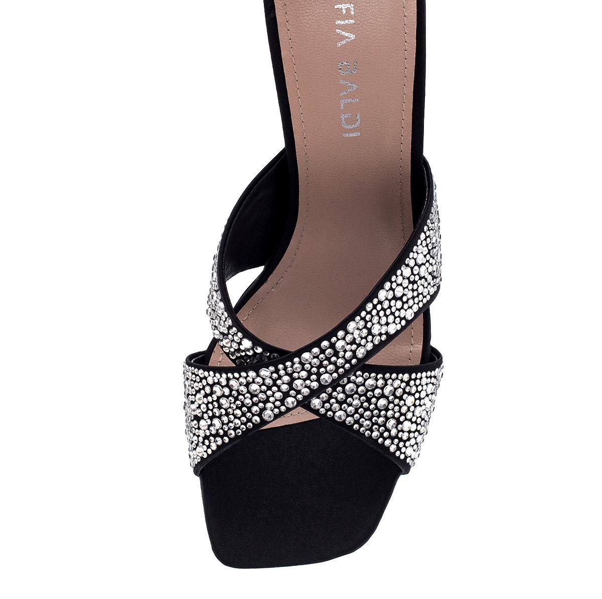 Gunda Siyah/gümüş Saten  Kadın Topuklu Terlik