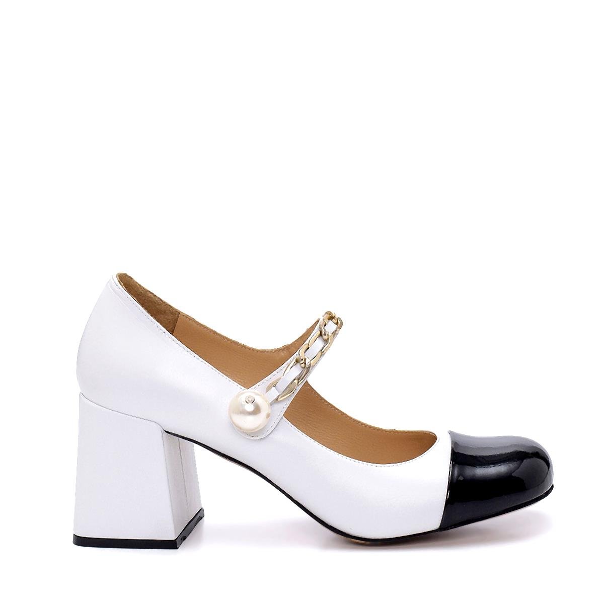 Jurıca Beyaz Rugan  Kadın Kalın Topuk