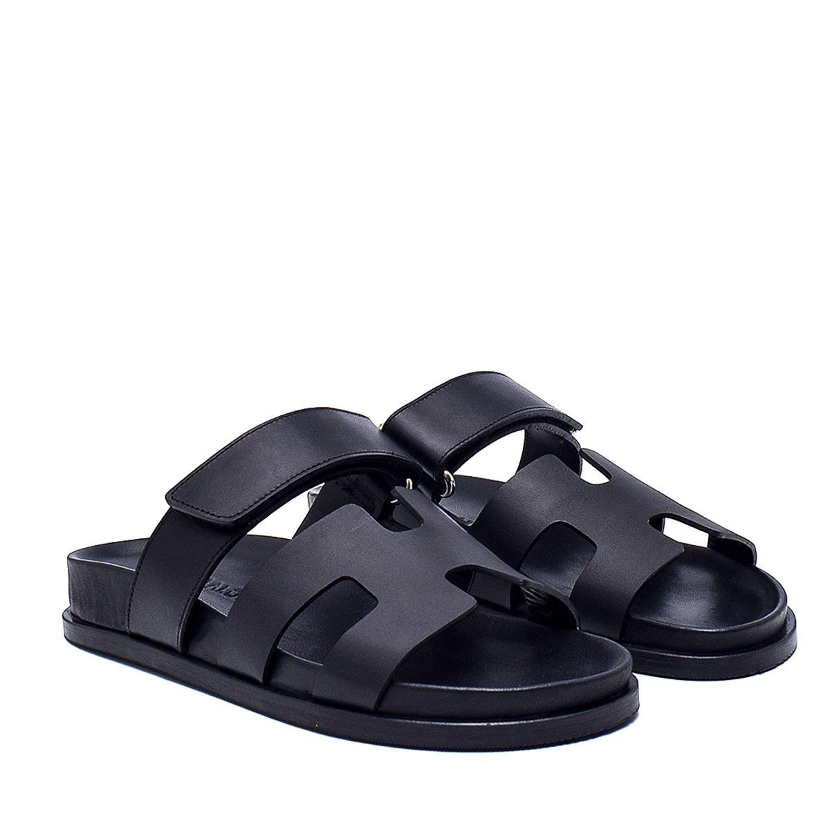 Kekurı Siyah Deri  Kadın Düz Terlik