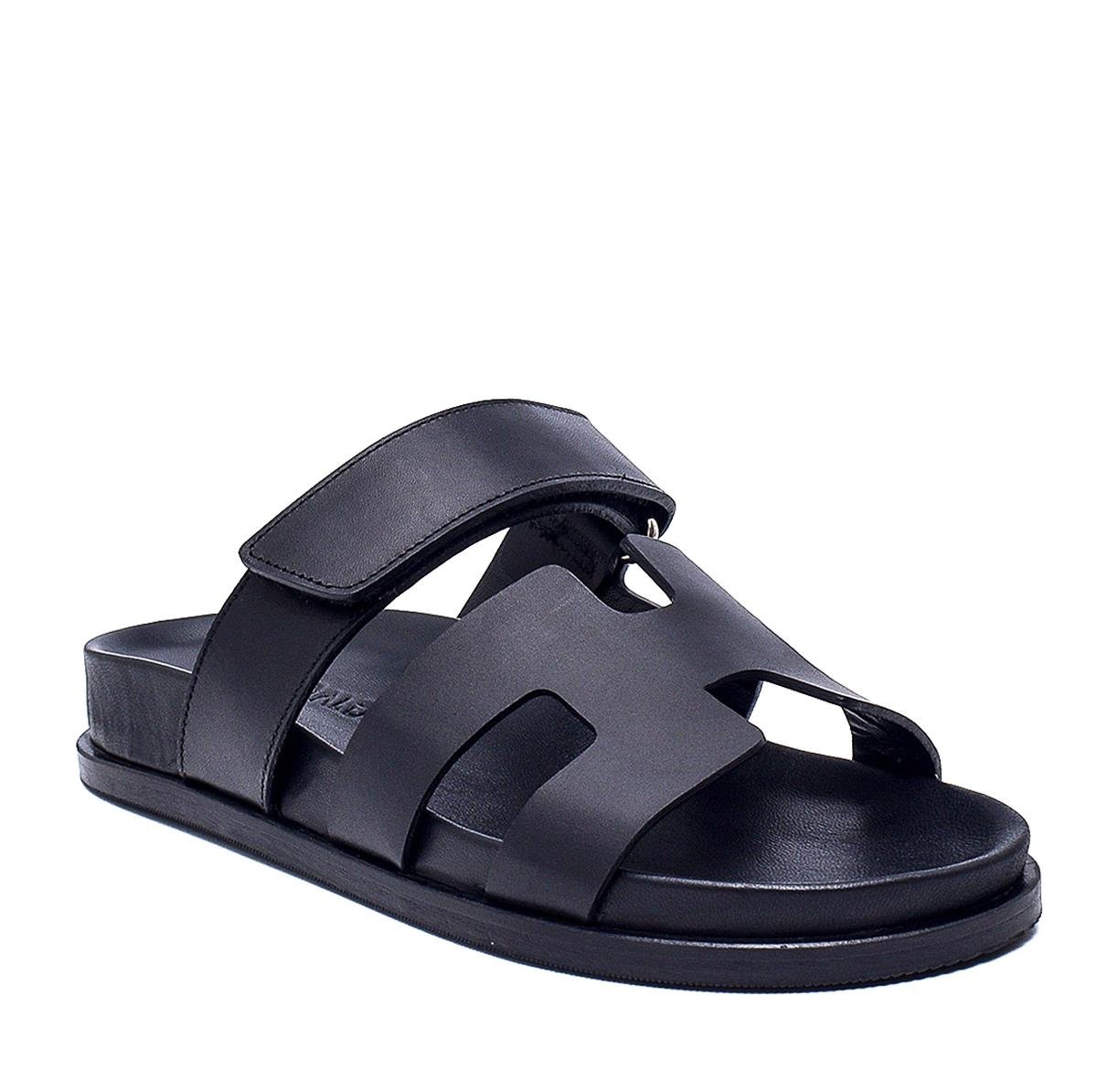 Kekurı Siyah Deri  Kadın Düz Terlik