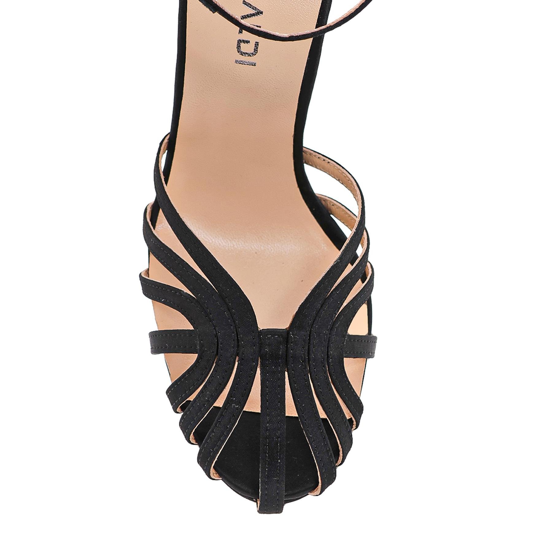 Kısha Siyah Saten  Kadın Topuklu Sandalet