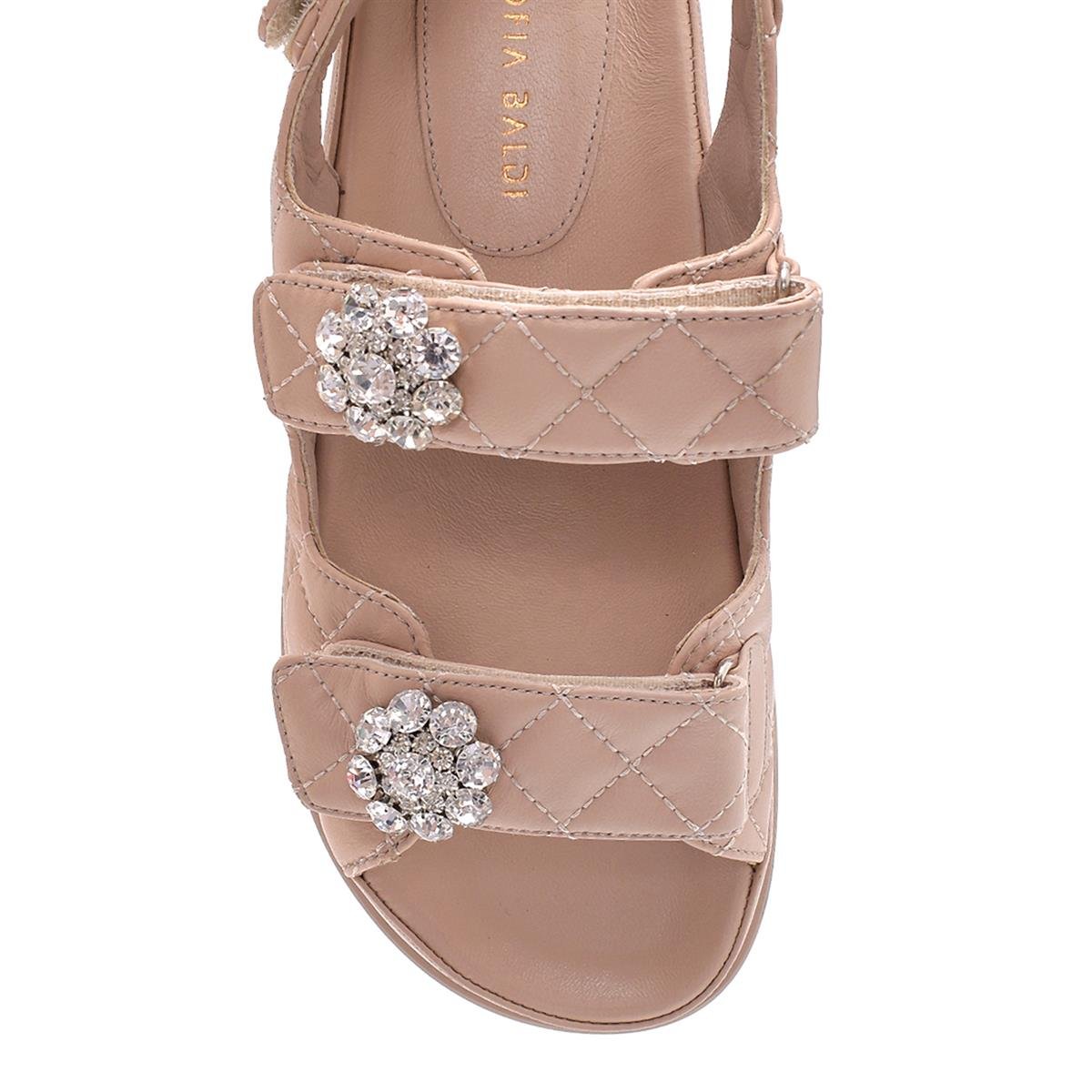 Lida Bej Deri  Kadın Düz Sandalet