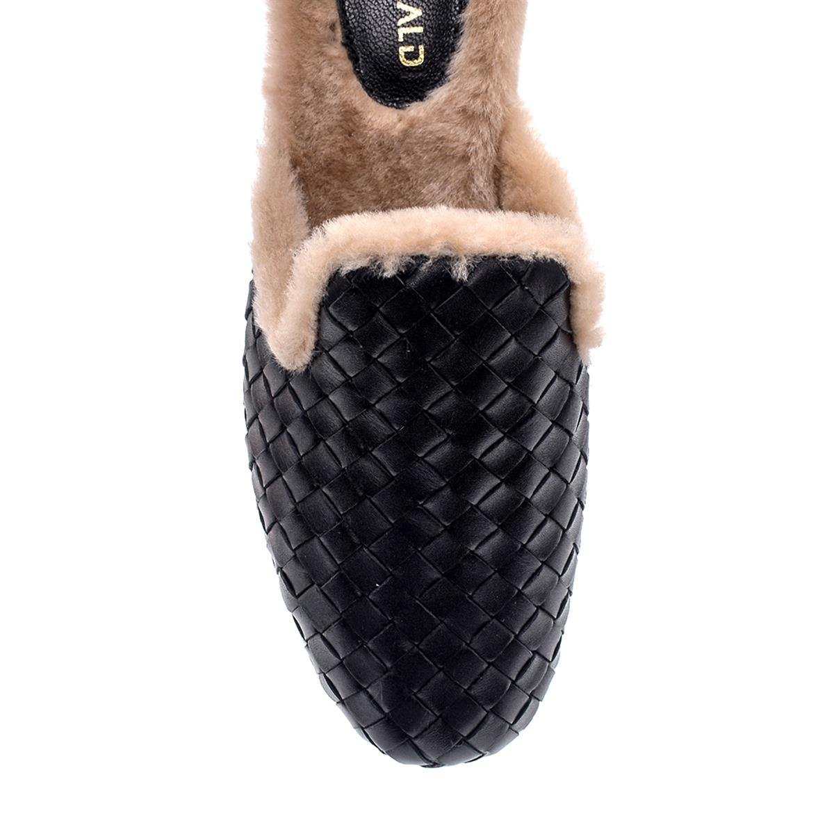 Marsel Siyah Deri  Kadın Düz Terlik