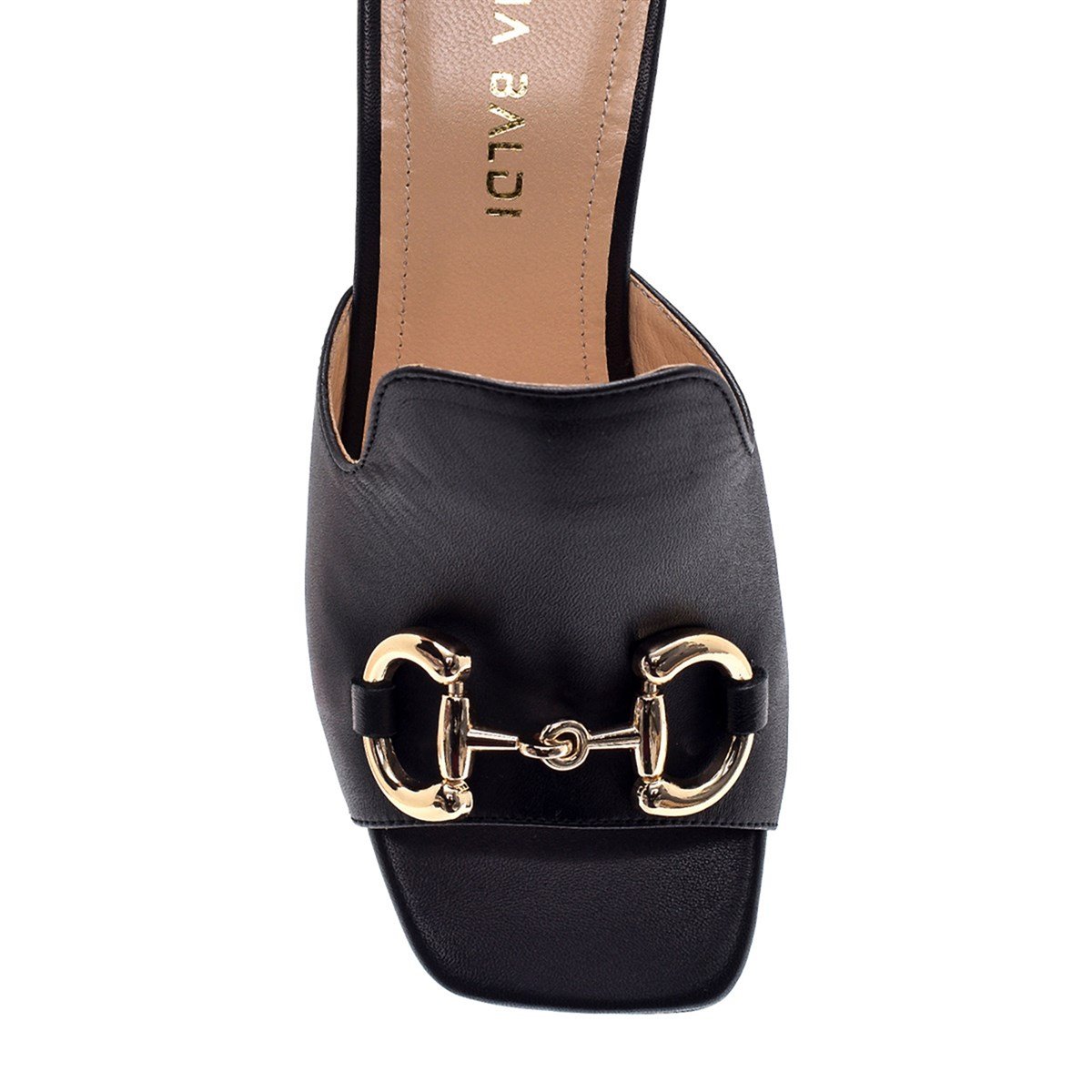 Martına Siyah Deri  Kadın Topuklu Terlik