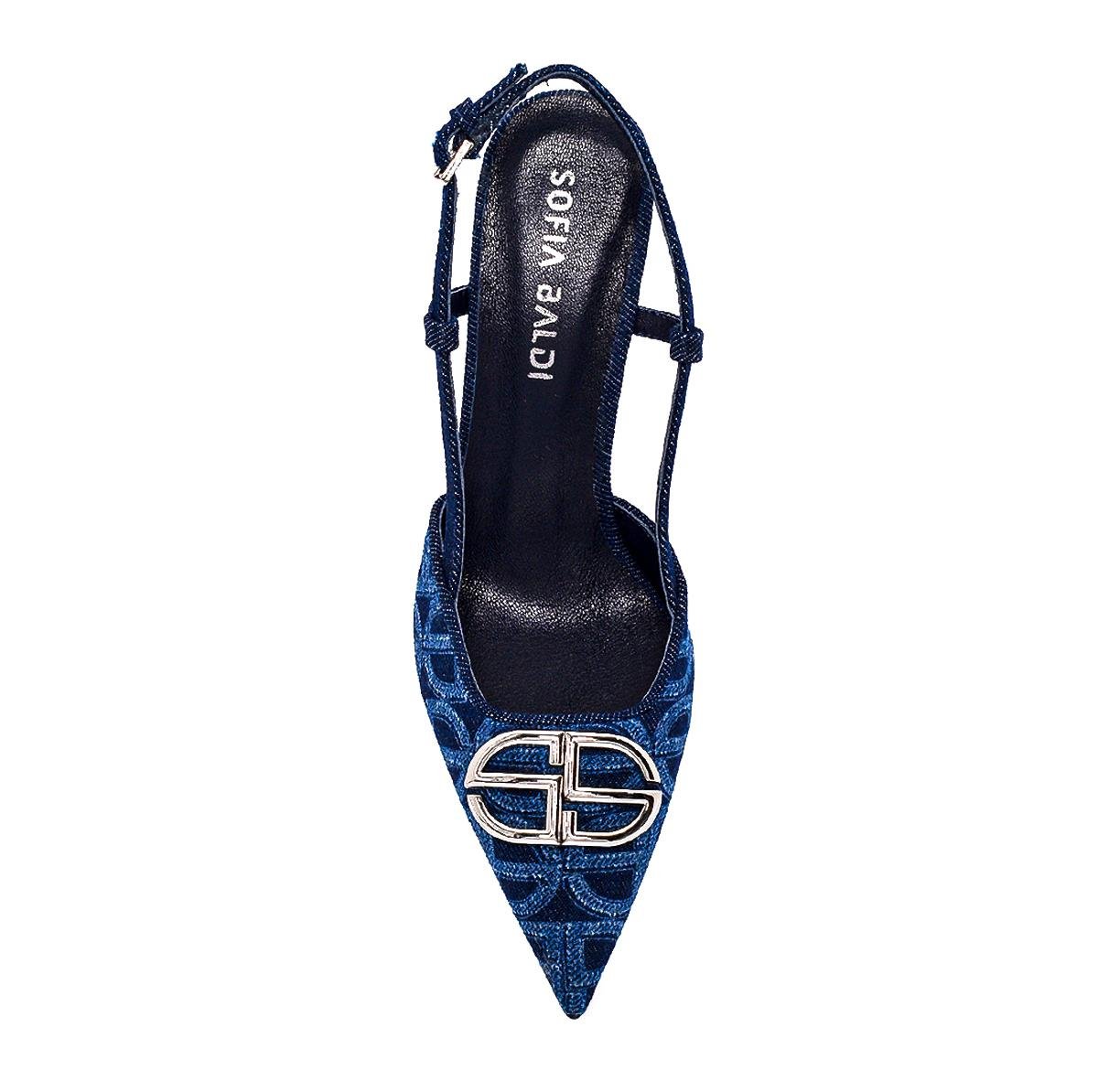 Midu Lacivert Kumaş  Kadın Stiletto & Abiye