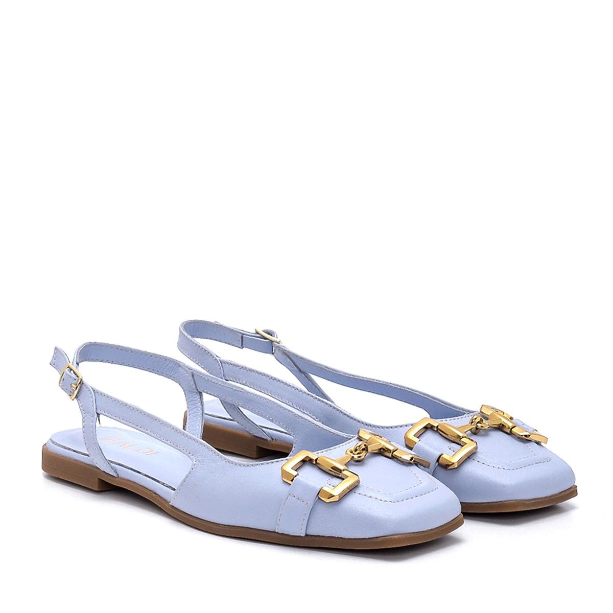 Mouni Mavi Deri  Kadın Düz Sandalet