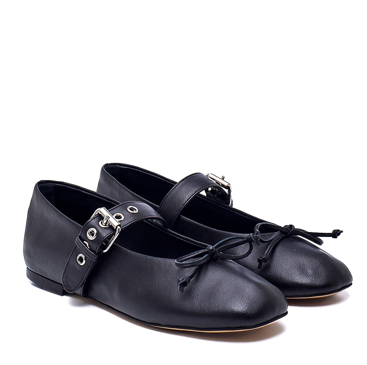 Nastro Siyah Deri  Kadın Babet