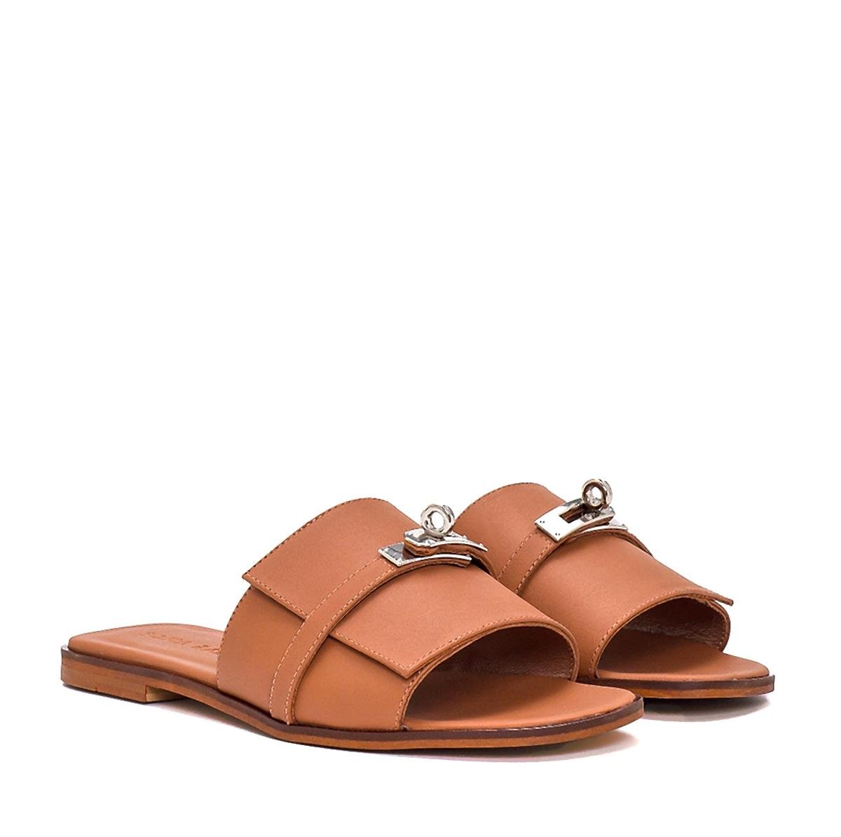 Olega Taba Deri  Kadın Düz Terlik