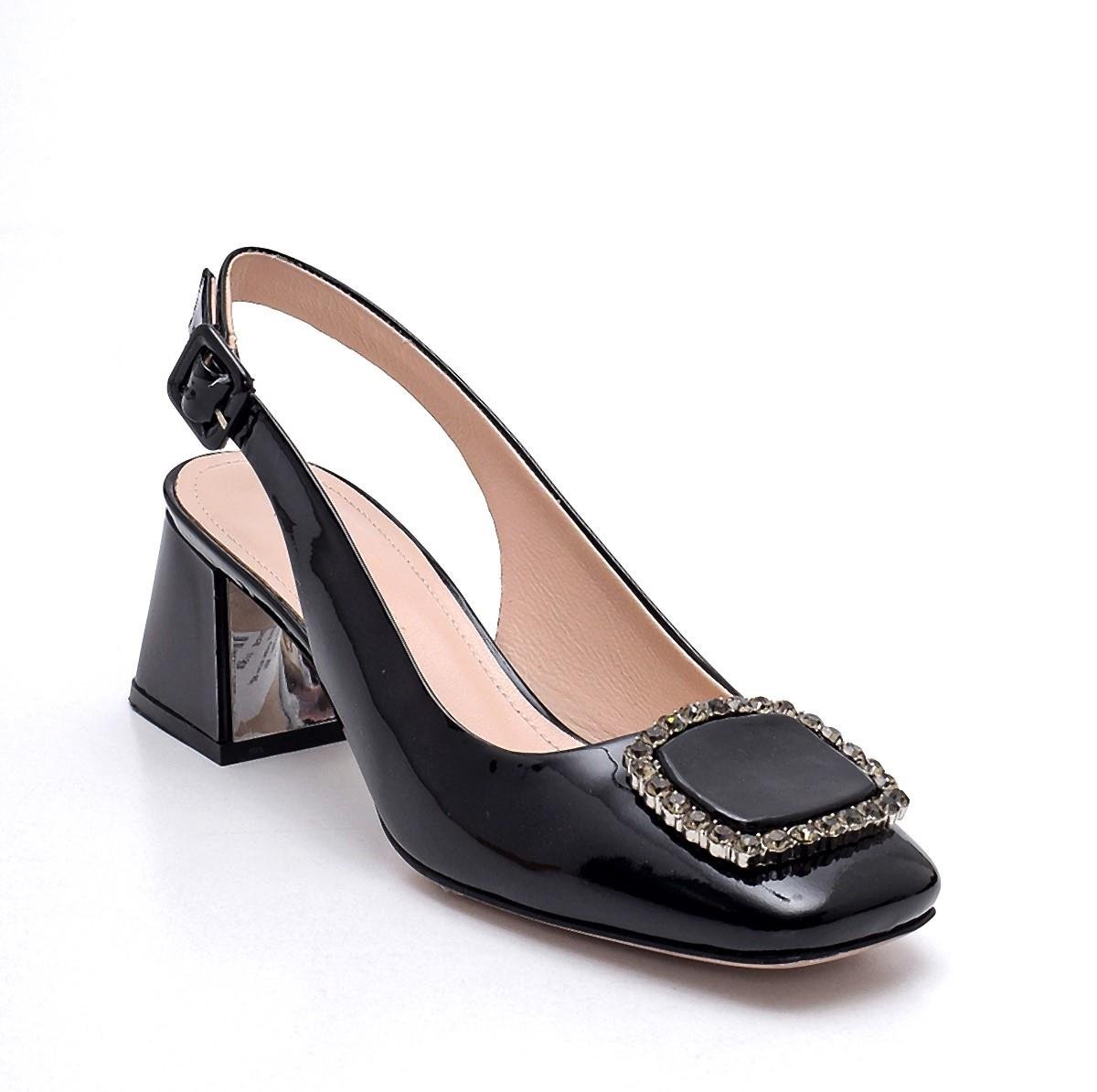 Petra Siyah Rugan  Kadın Kalın Topuk