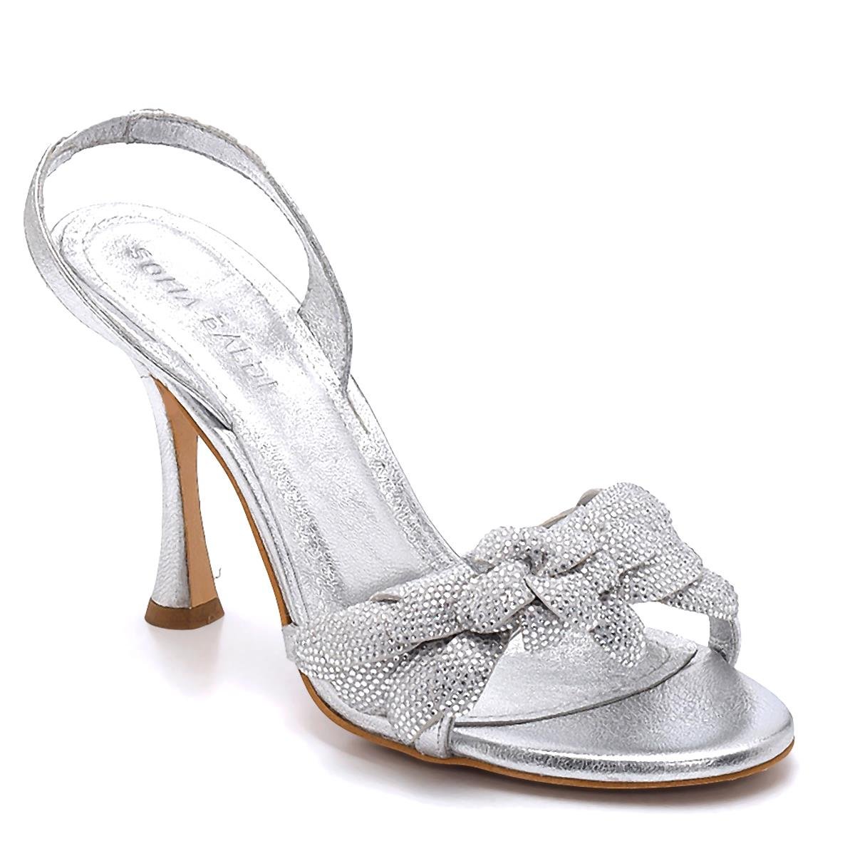 Petunya Gümüş Deri  Kadın Topuklu Sandalet