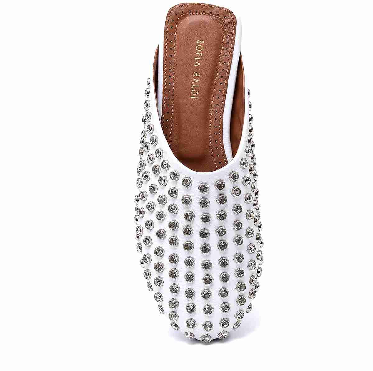 Pıetra Beyaz Deri  Kadın Düz Terlik