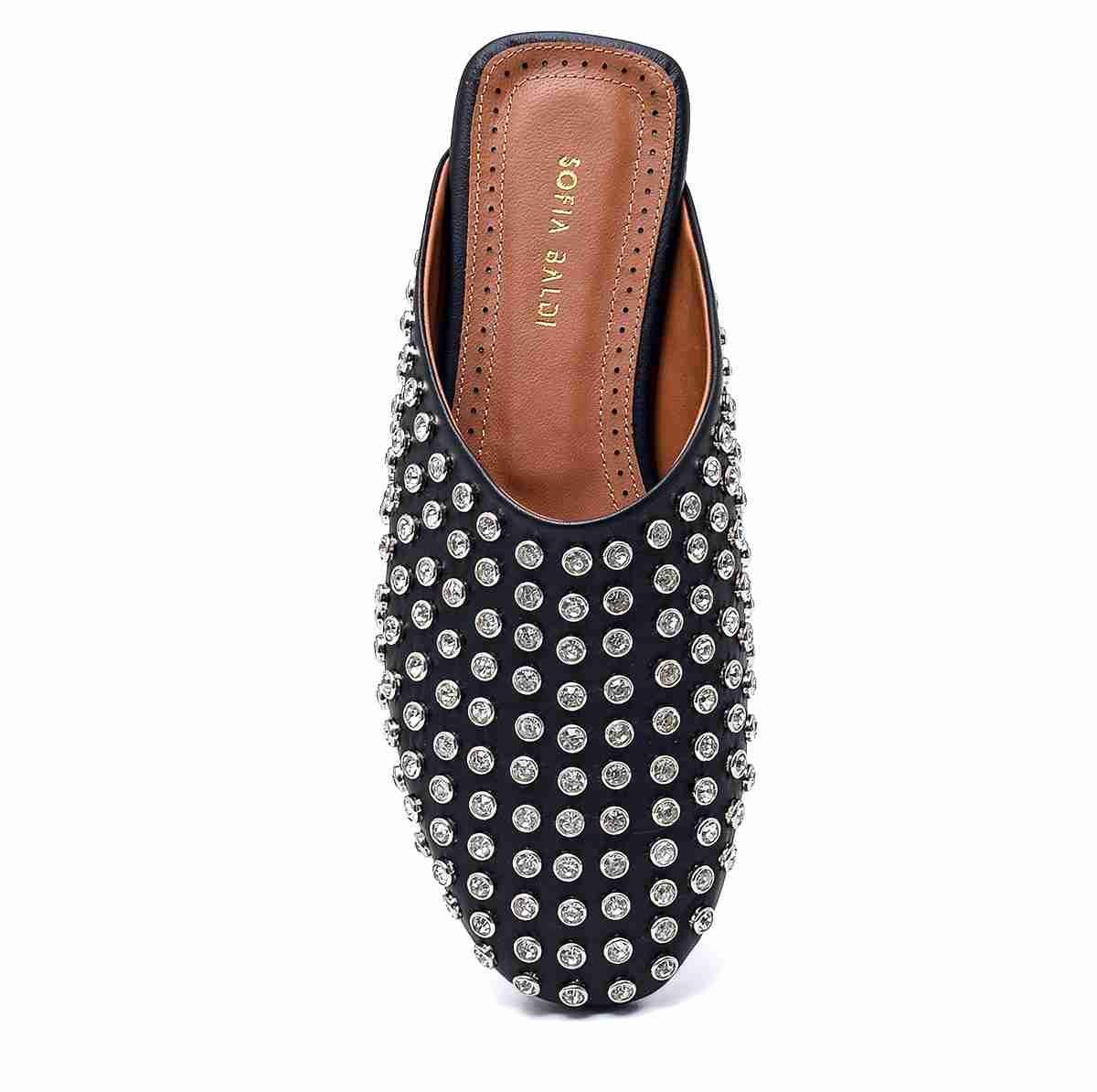 Pıetra Siyah Deri  Kadın Düz Terlik