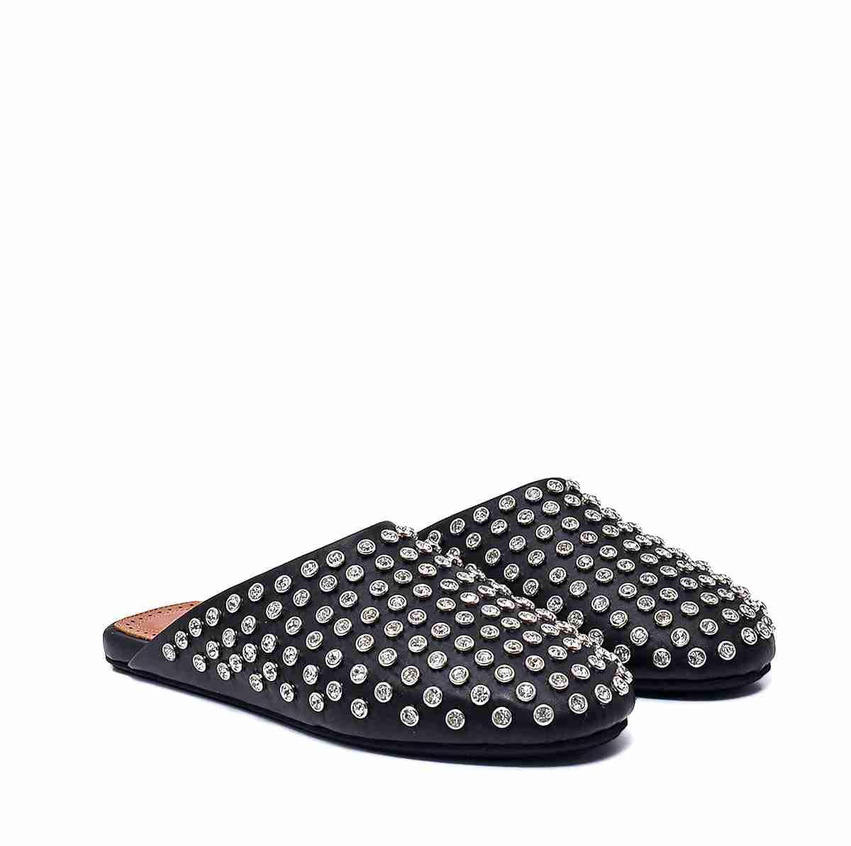 Pıetra Siyah Deri  Kadın Düz Terlik