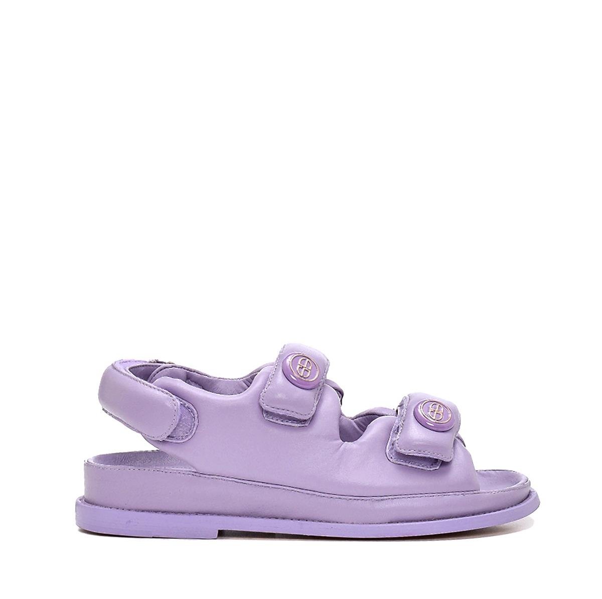 Sanda Lila Deri  Kadın Düz Sandalet