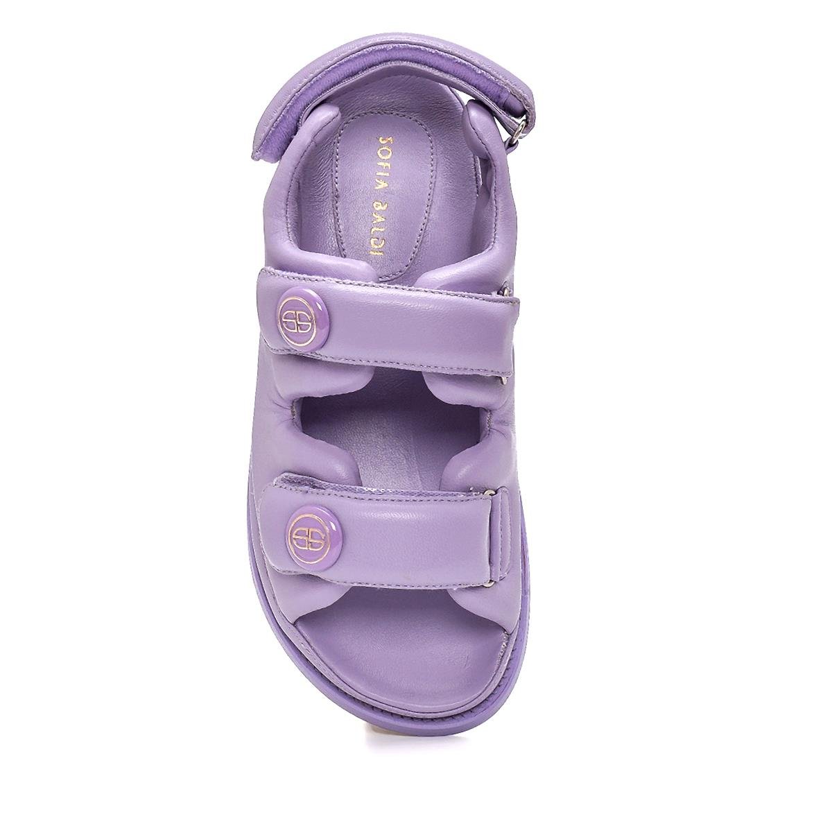 Sanda Lila Deri  Kadın Düz Sandalet