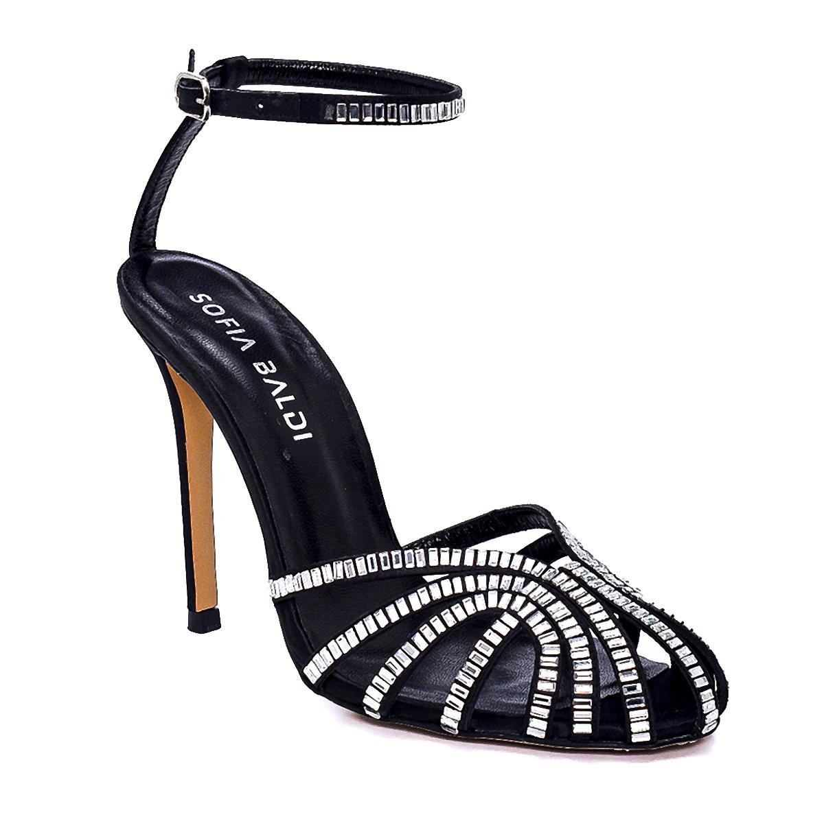 Solev Siyah/gümüş Saten  Kadın Topuklu Sandalet