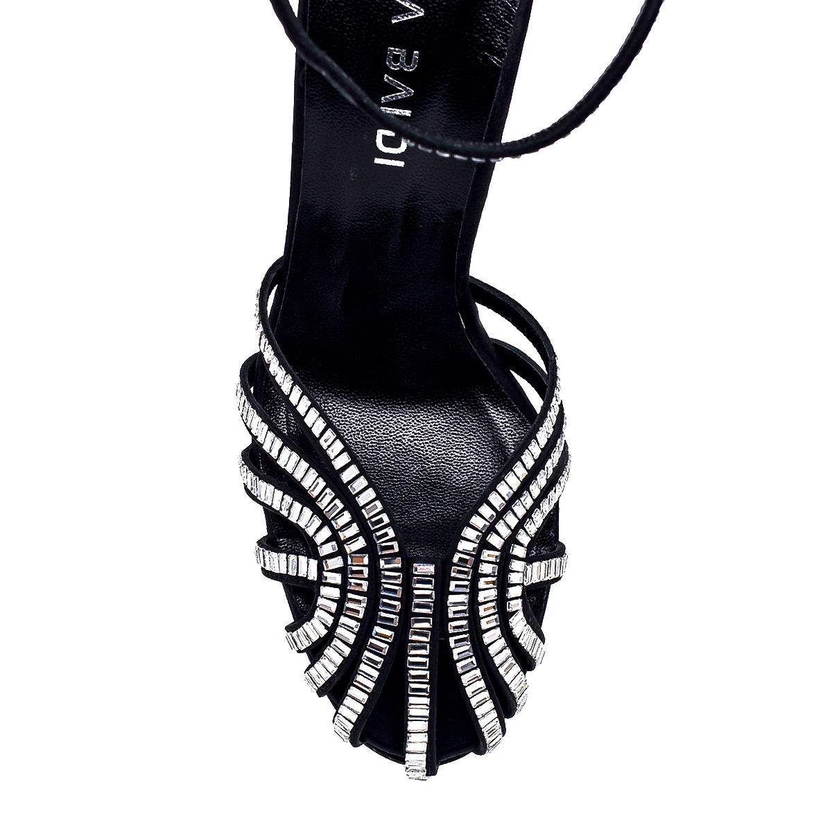 Solev Siyah/gümüş Saten  Kadın Topuklu Sandalet